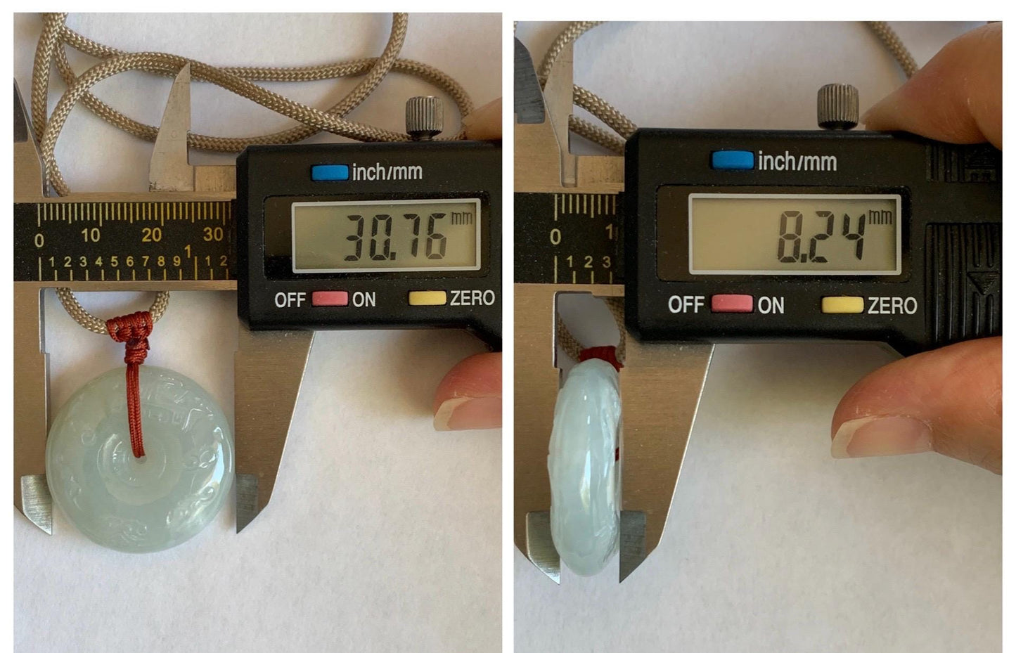 Natural Grade A Icy Translucent Light Beige Jade Jadeite Engraved Ping An Kou Donut Pendant Rope Necklace 24” 19g 天然细糯冰糖黄翡翠仿古雕平安扣项链 MFG360B
