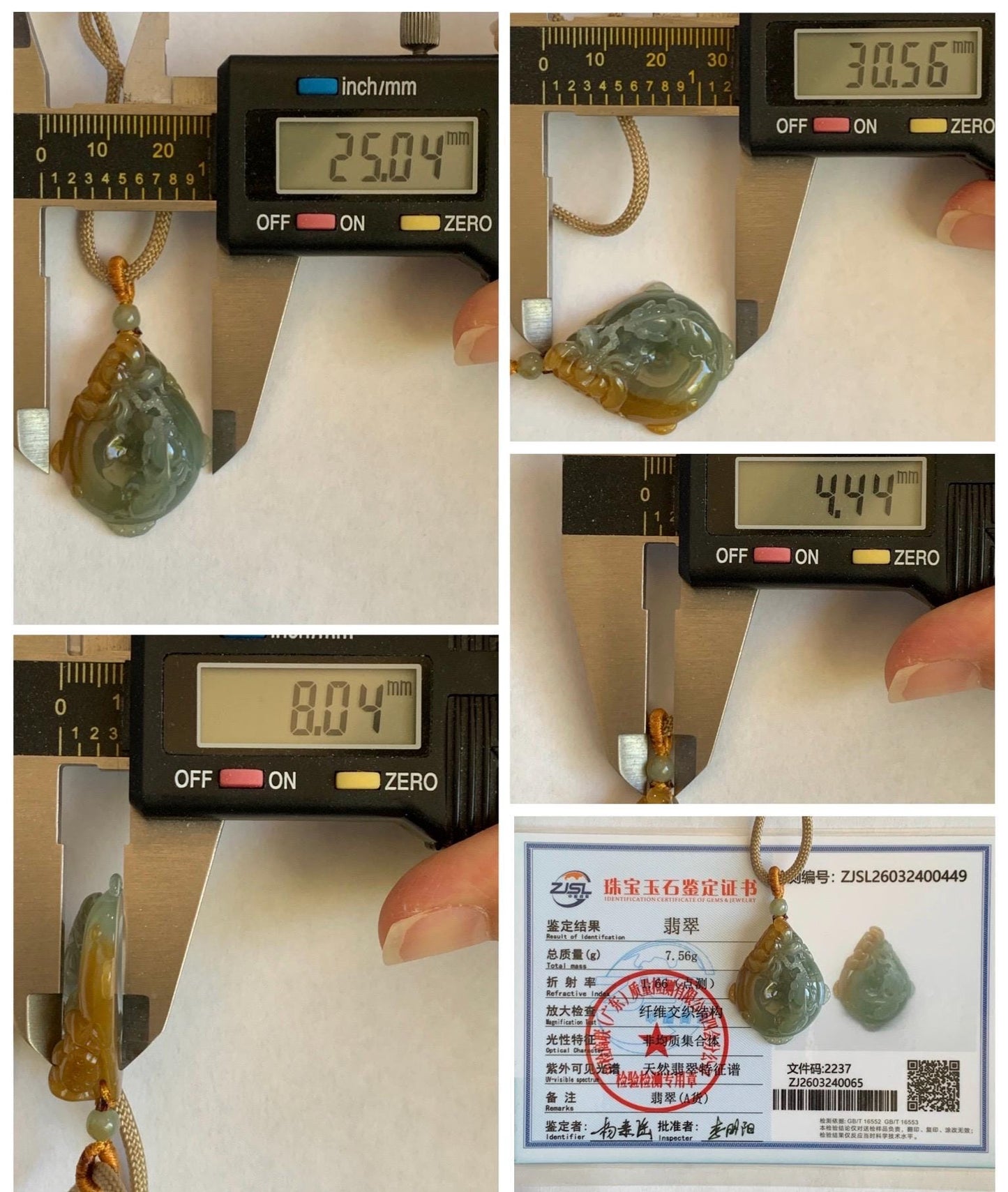 Certified Natural Grade A Icy Translucent Bicolored Jade Jadeite Lotus & Goldfish Ping An Kou Donut Pendant Rope Necklace 天然冰胶翡翠莲花鱼平安扣吊坠 449