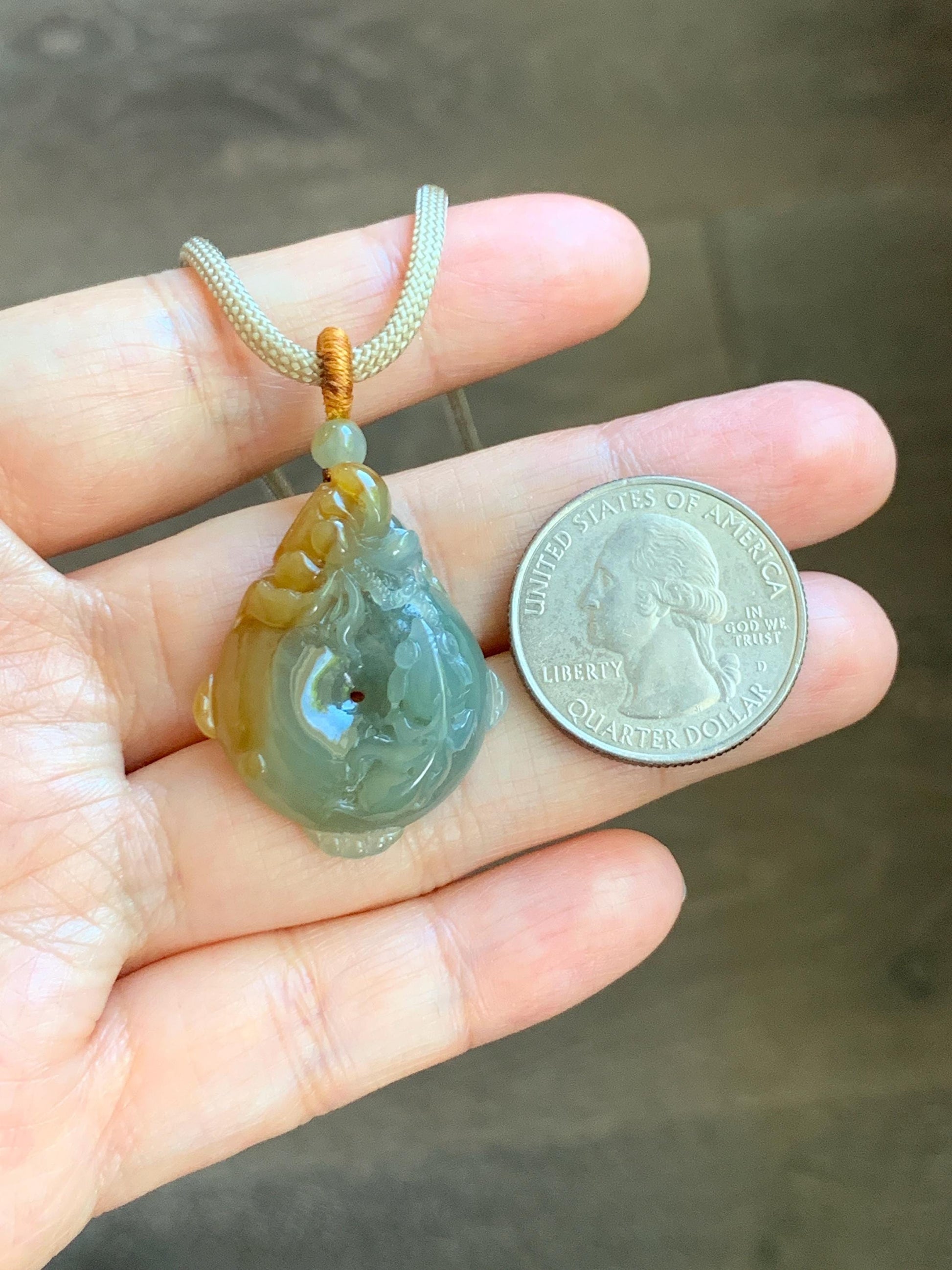 Certified Natural Grade A Icy Translucent Bicolored Jade Jadeite Lotus & Goldfish Ping An Kou Donut Pendant Rope Necklace 天然冰胶翡翠莲花鱼平安扣吊坠 449