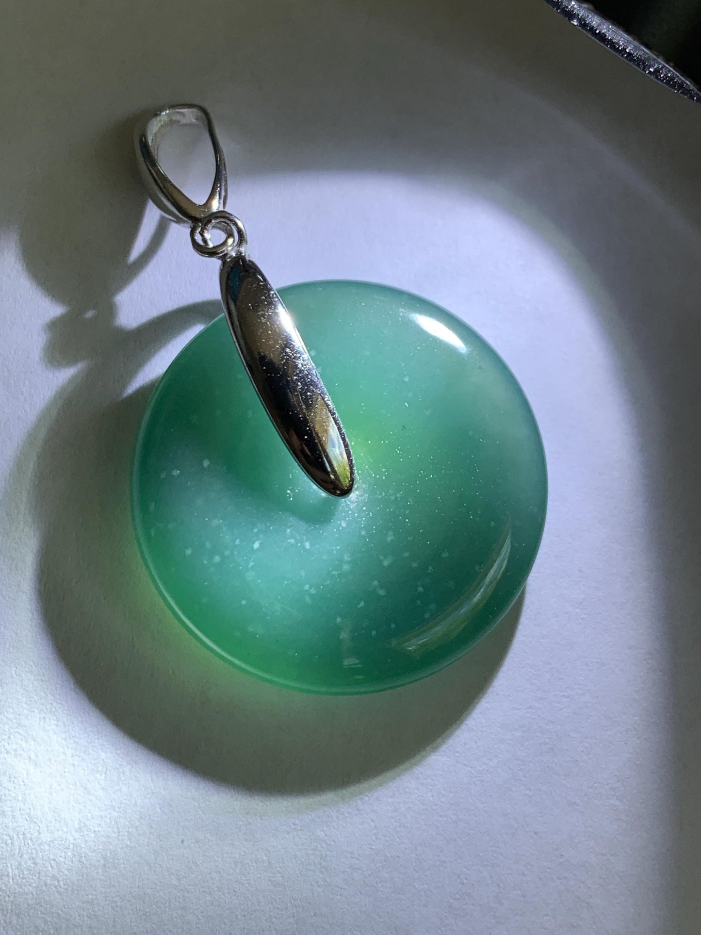 Natural Grade A Guatemalan Icy Translucent Dark Teal Blue Jade Jadeite Ping An Kou Donut Pendant Sterling Silver 9g 天然冰危深蓝翡翠平安扣吊坠 WLK135