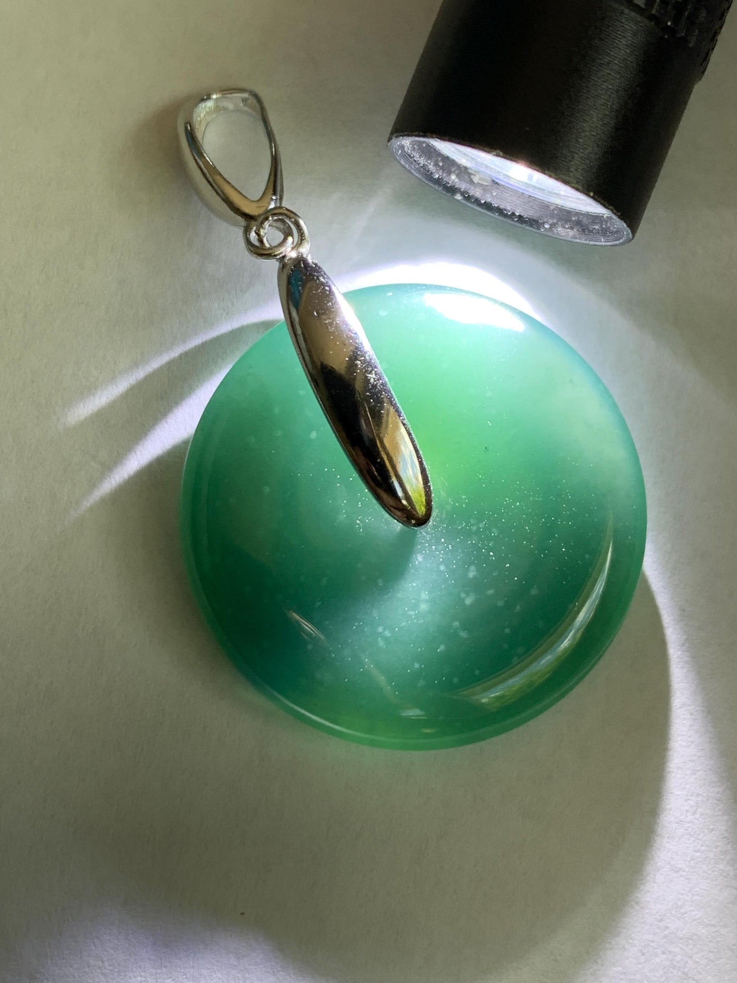 Natural Grade A Guatemalan Icy Translucent Dark Teal Blue Jade Jadeite Ping An Kou Donut Pendant Sterling Silver 9g 天然冰危深蓝翡翠平安扣吊坠 WLK135