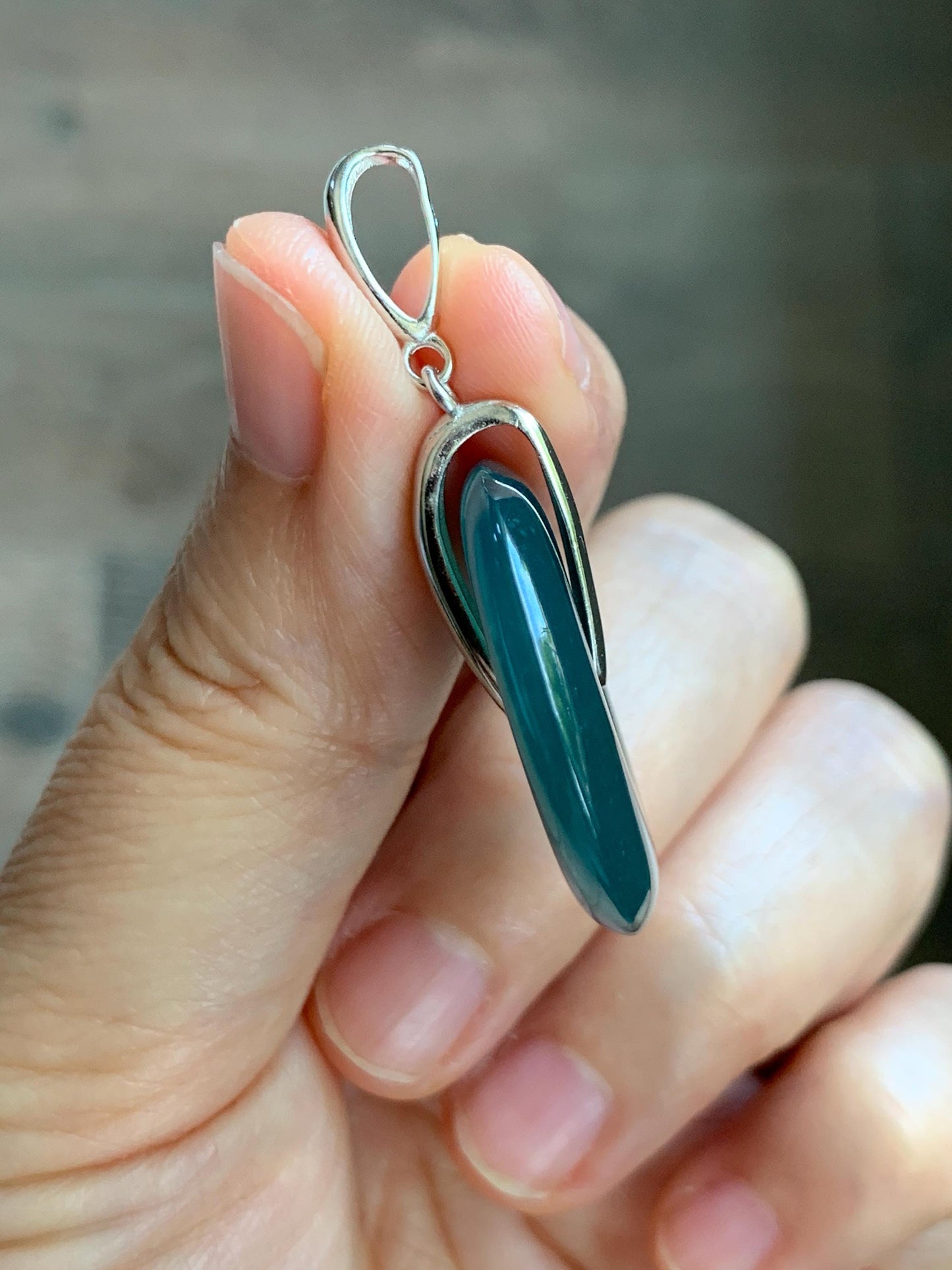 Natural Grade A Guatemalan Icy Translucent Dark Teal Blue Jade Jadeite Ping An Kou Donut Pendant Sterling Silver 9g 天然冰危深蓝翡翠平安扣吊坠 WLK135