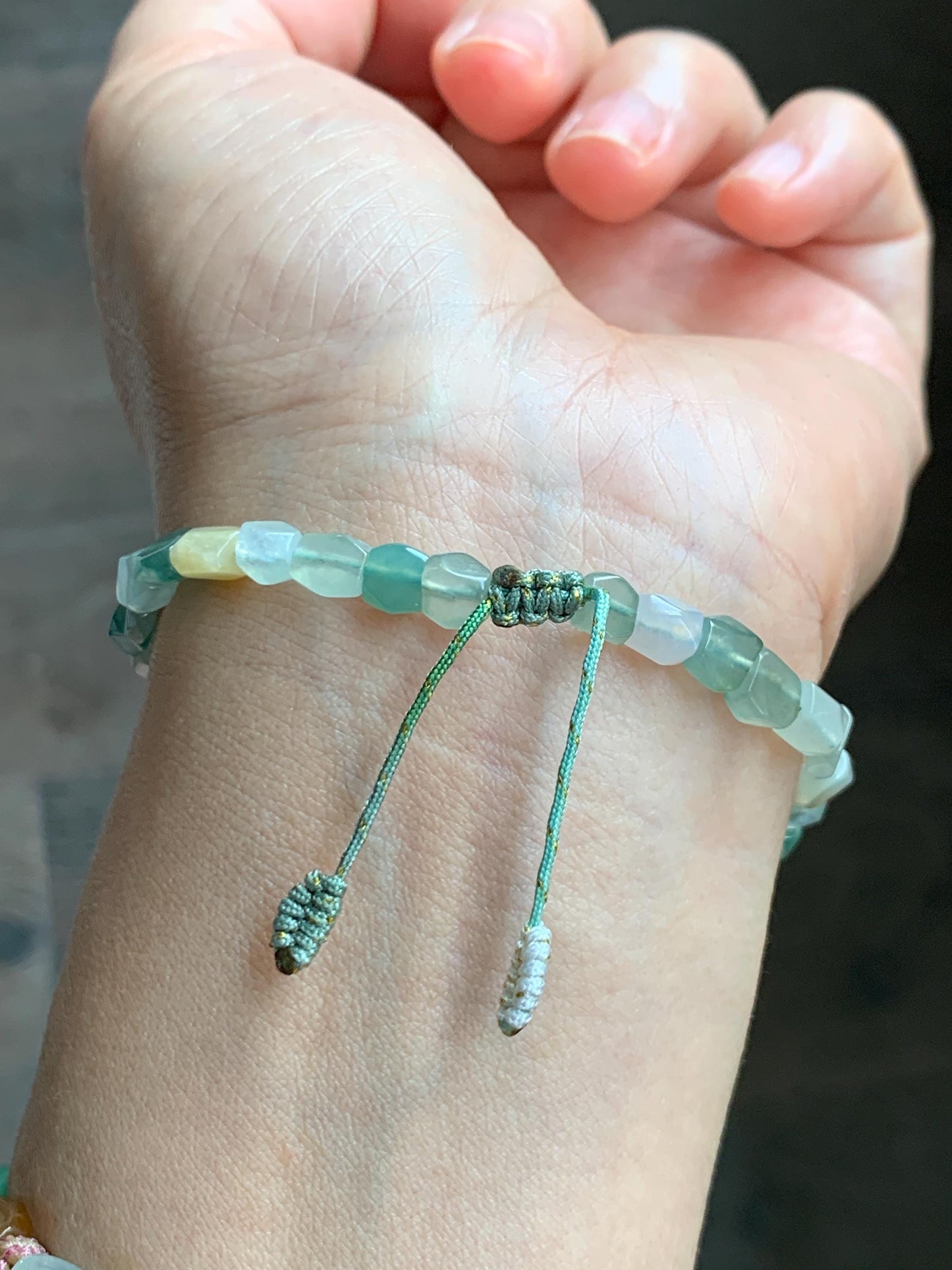 Natural Grade A Icy Highly Translucent Pastel Multicolored Jade Jadeite Faceted Beads Beaded Bracelet 7.25" 8g 天然冰透多宝翡翠切割面珠手串 MDQ132