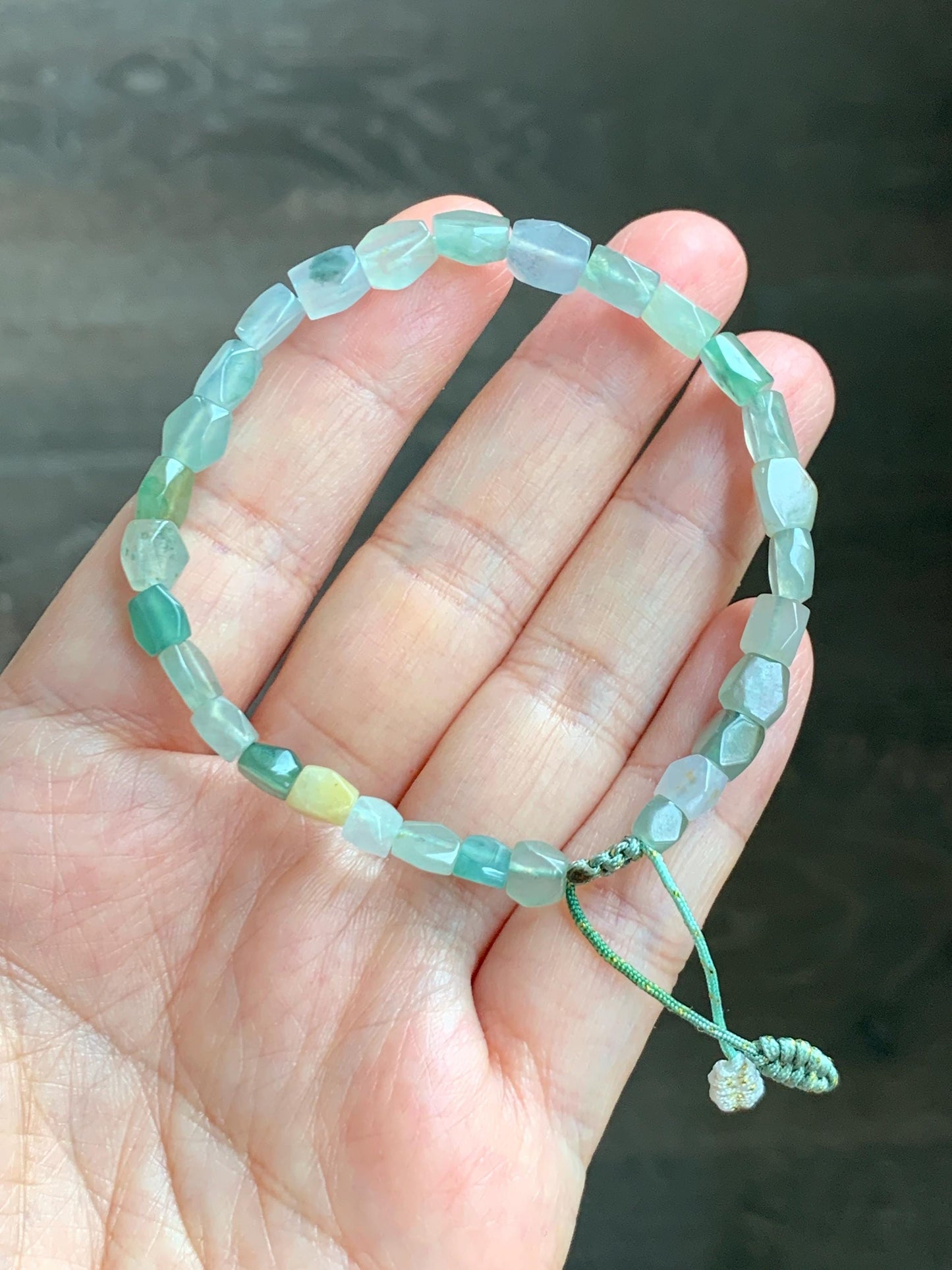 Natural Grade A Icy Highly Translucent Pastel Multicolored Jade Jadeite Faceted Beads Beaded Bracelet 7.25" 8g 天然冰透多宝翡翠切割面珠手串 MDQ132