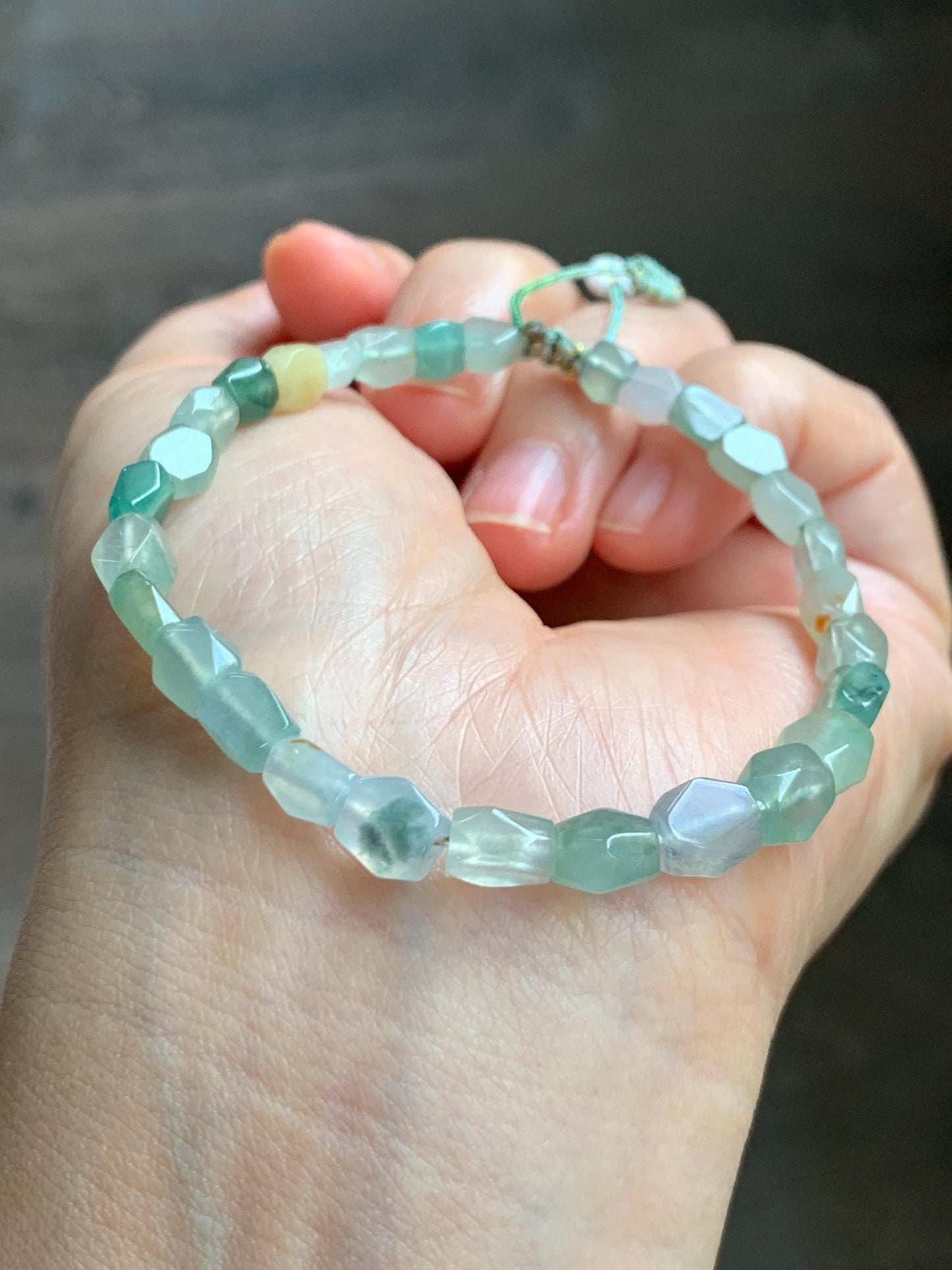 Natural Grade A Icy Highly Translucent Pastel Multicolored Jade Jadeite Faceted Beads Beaded Bracelet 7.25" 8g 天然冰透多宝翡翠切割面珠手串 MDQ132