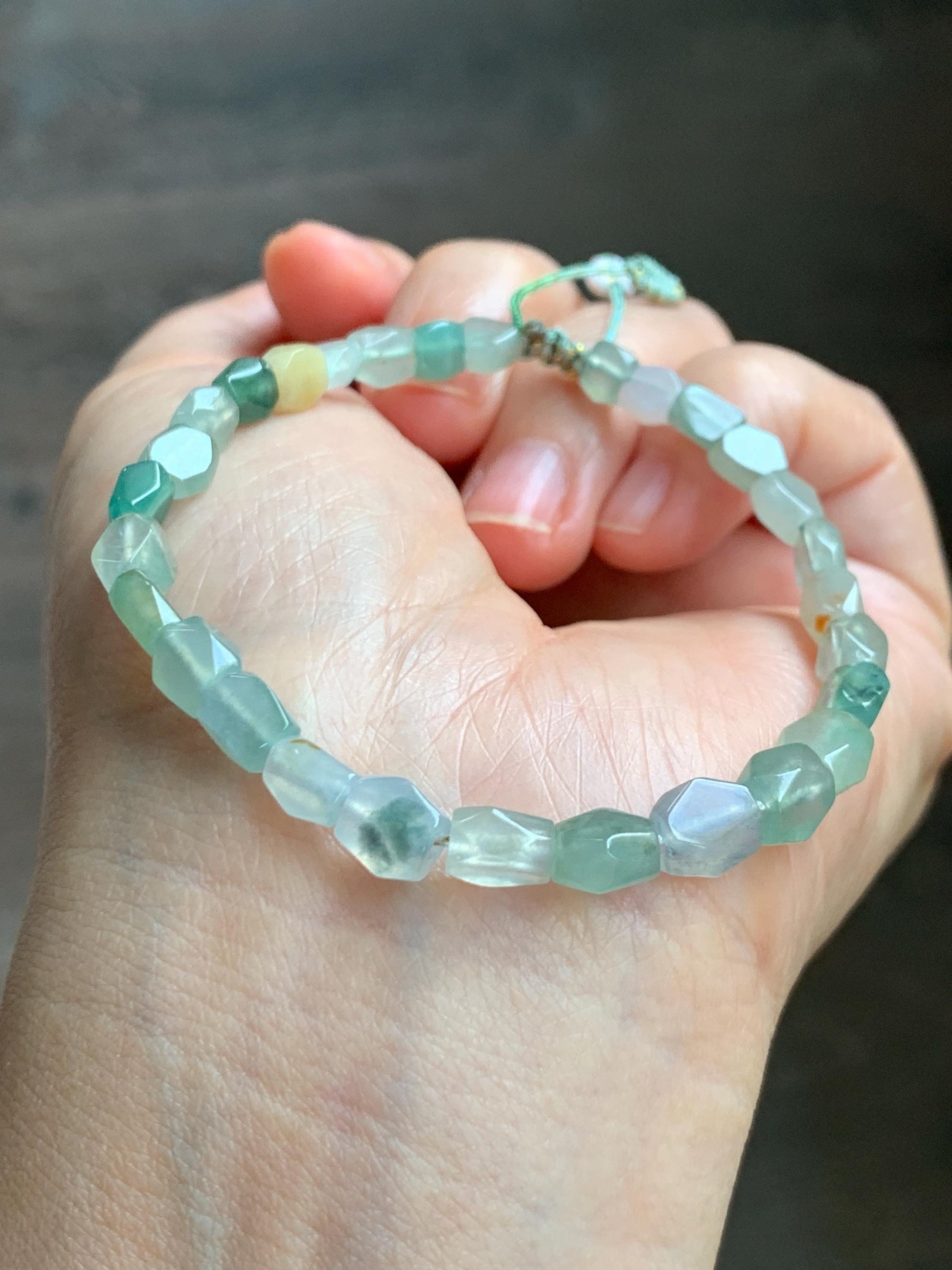 Natural Grade A Icy Highly Translucent Pastel Multicolored Jade Jadeite Faceted Beads Beaded Bracelet 7.25" 8g 天然冰透多宝翡翠切割面珠手串 MDQ132