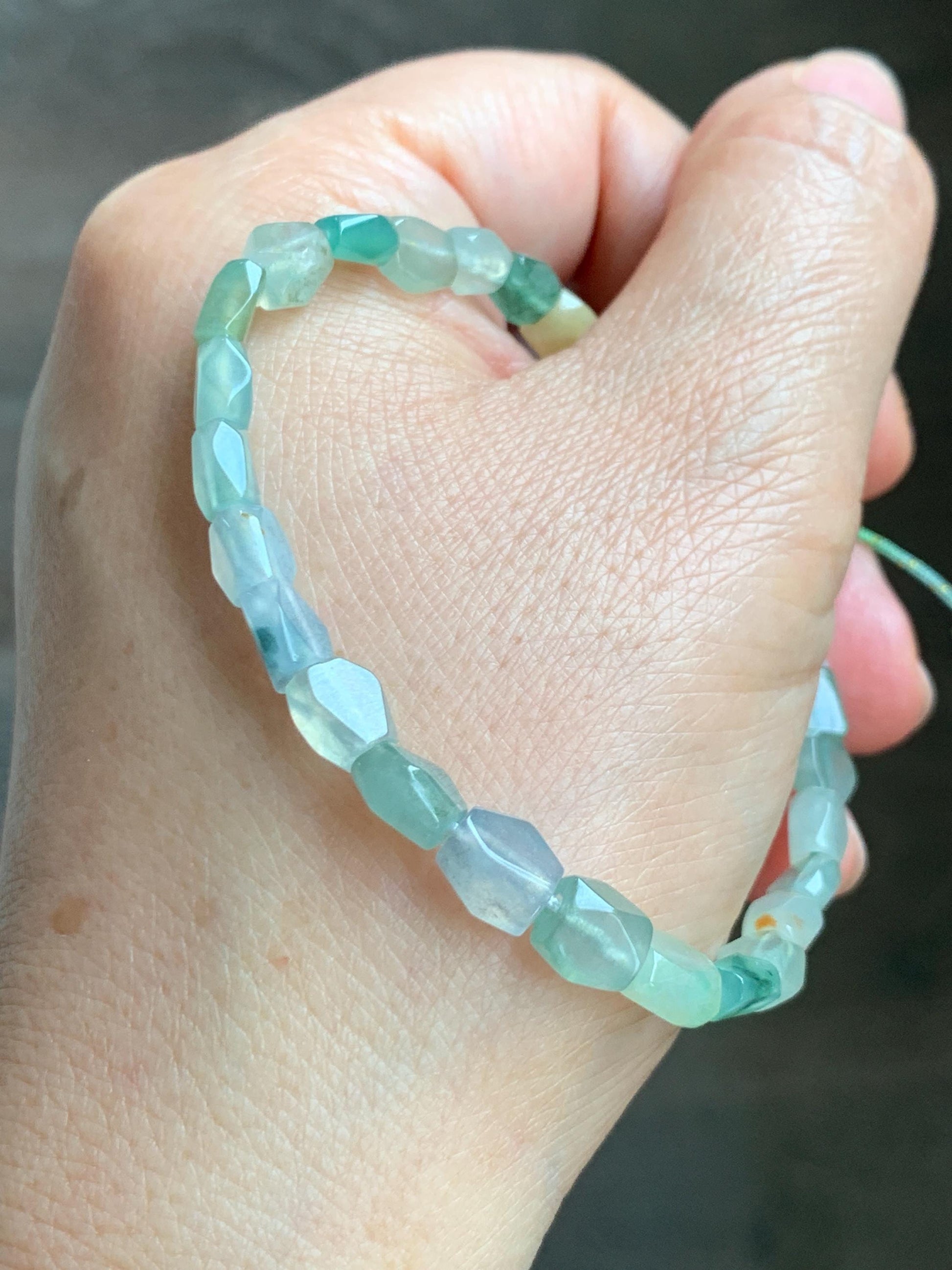 Natural Grade A Icy Highly Translucent Pastel Multicolored Jade Jadeite Faceted Beads Beaded Bracelet 7.25" 8g 天然冰透多宝翡翠切割面珠手串 MDQ132