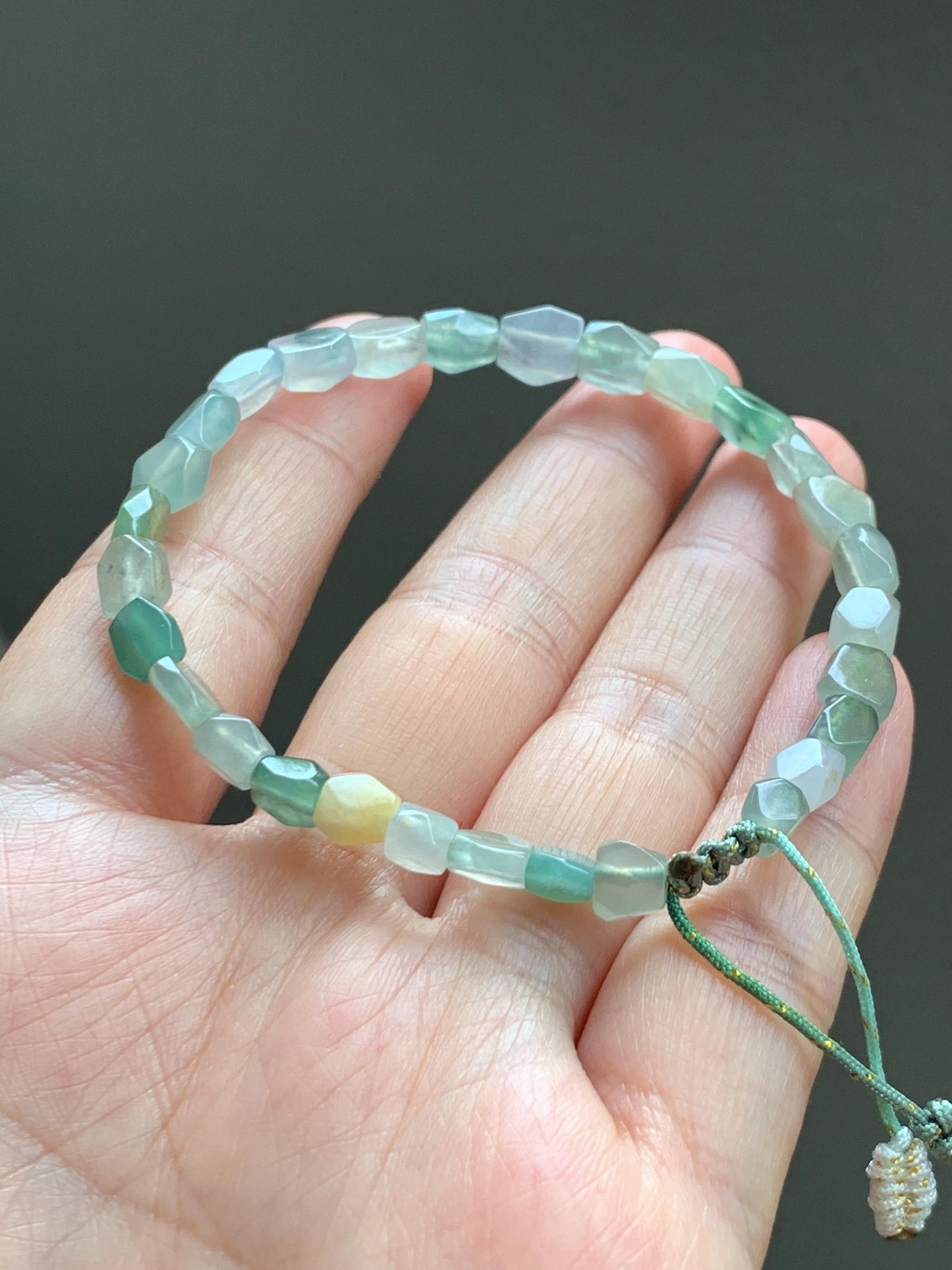 Natural Grade A Icy Highly Translucent Pastel Multicolored Jade Jadeite Faceted Beads Beaded Bracelet 7.25" 8g 天然冰透多宝翡翠切割面珠手串 MDQ132