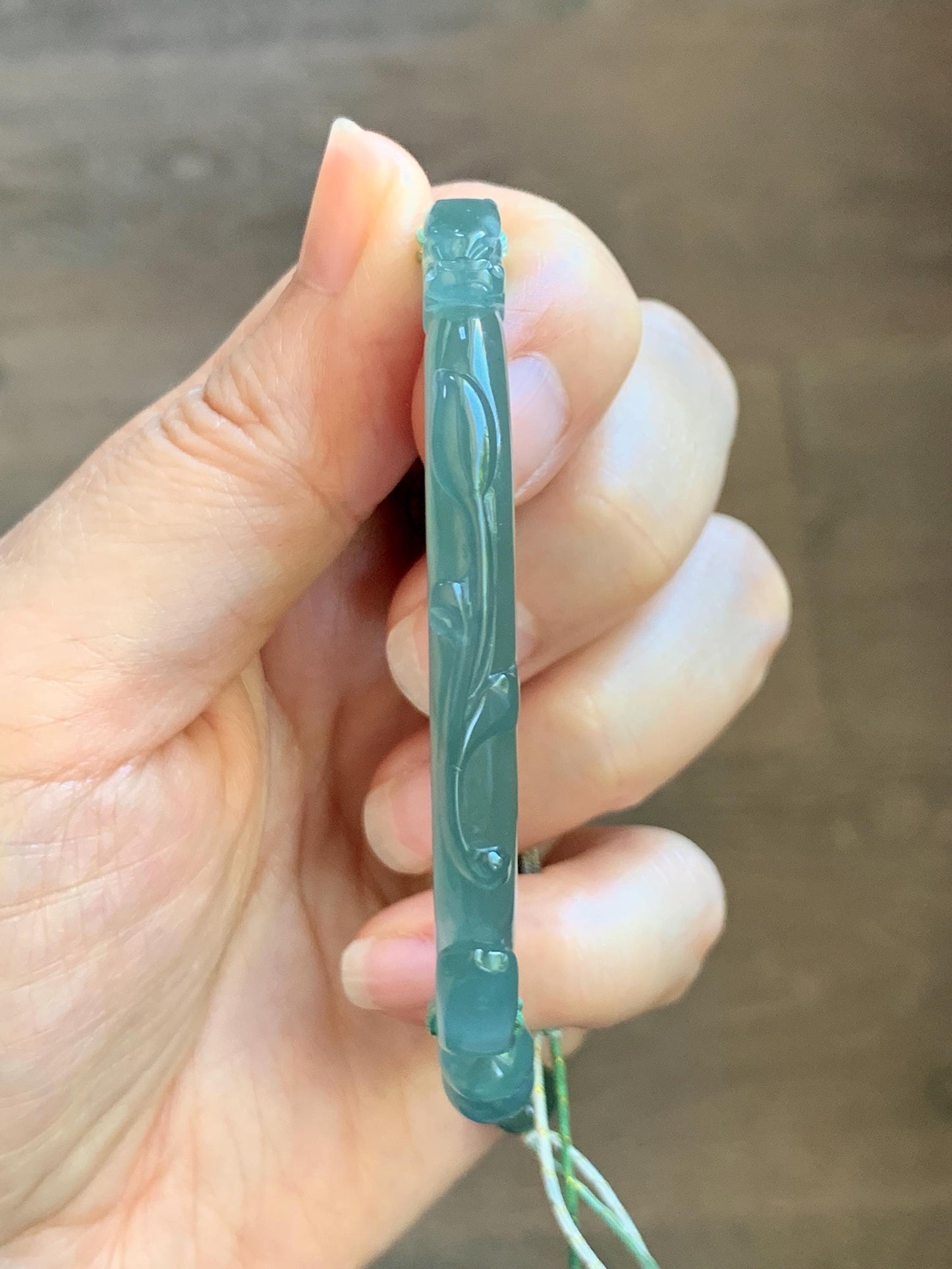 Natural Grade A Guatemalan Icy Translucent Dusty Teal Green Jade Jadeite Dragon Hook Cuff Beaded Bracelet 7”-7.25" 21g 天然冰危蓝绿龙钩手牌手串 WLG236B