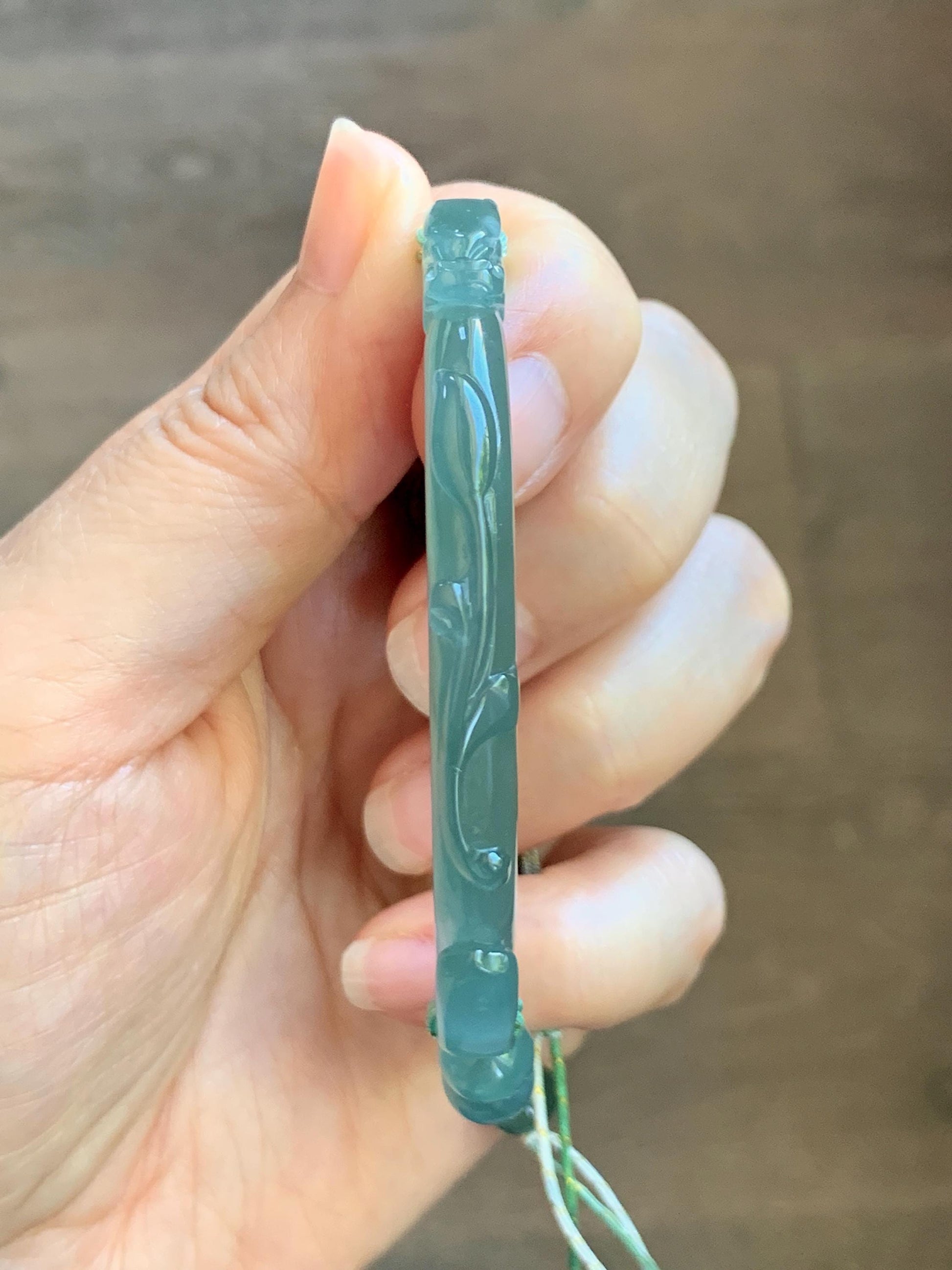 Natural Grade A Guatemalan Icy Translucent Dusty Teal Green Jade Jadeite Dragon Hook Cuff Beaded Bracelet 7”-7.25" 21g 天然冰危蓝绿龙钩手牌手串 WLG236B