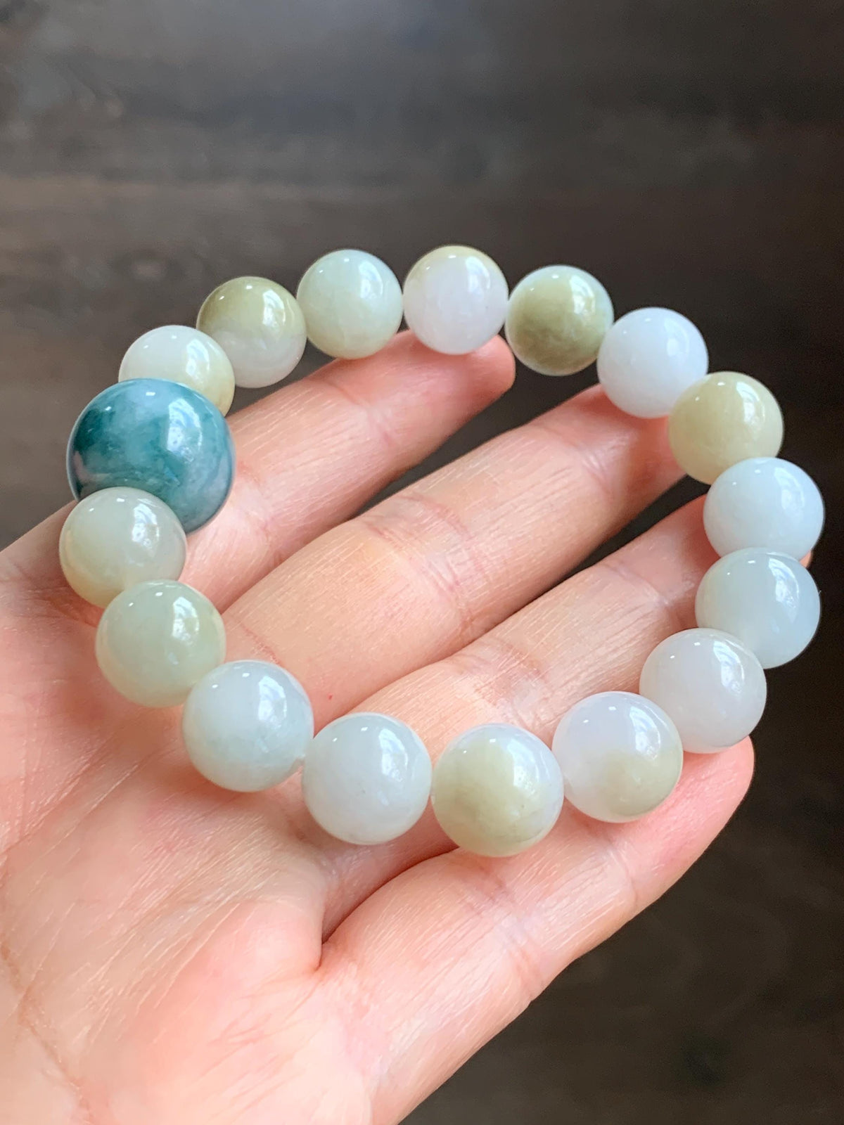 Natural Grade A Icy Translucent Multicolored Jade Jadeite Beads Dark Blue Marbled Drum Bead Beaded Bracelet 7” 49g 天然冰胶多宝翡翠缅蓝鼓珠手串 MDB168