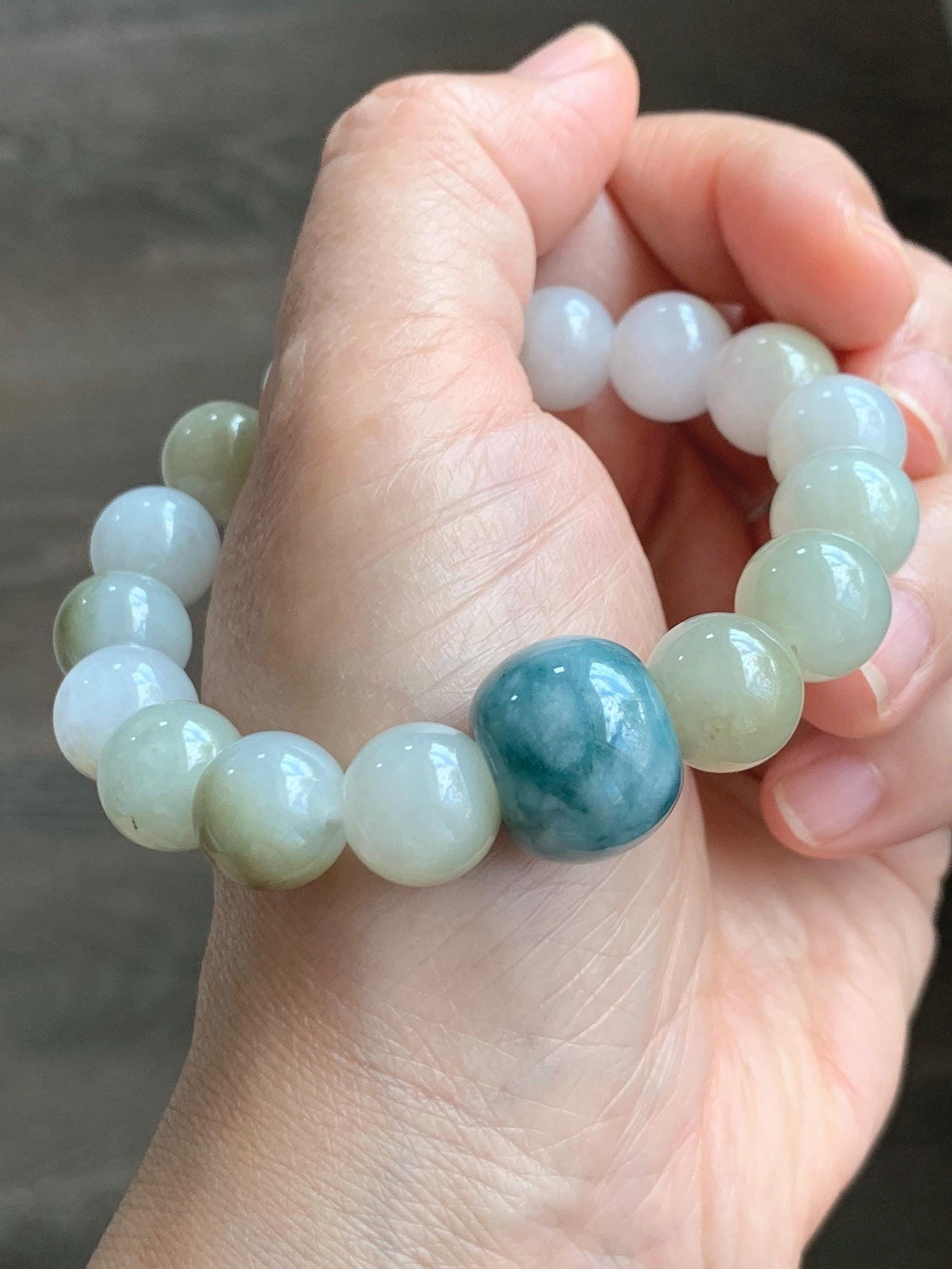 Natural Grade A Icy Translucent Multicolored Jade Jadeite Beads Dark Blue Marbled Drum Bead Beaded Bracelet 7” 49g 天然冰胶多宝翡翠缅蓝鼓珠手串 MDB168