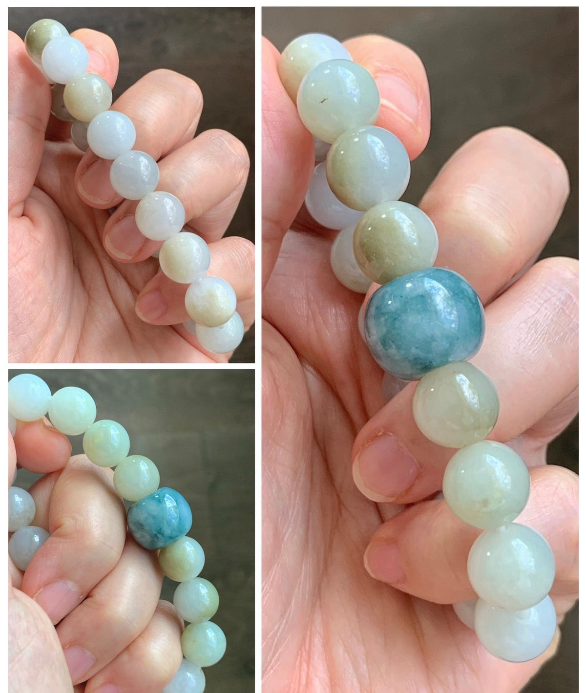 Natural Grade A Icy Translucent Multicolored Jade Jadeite Beads Dark Blue Marbled Drum Bead Beaded Bracelet 7” 49g 天然冰胶多宝翡翠缅蓝鼓珠手串 MDB168