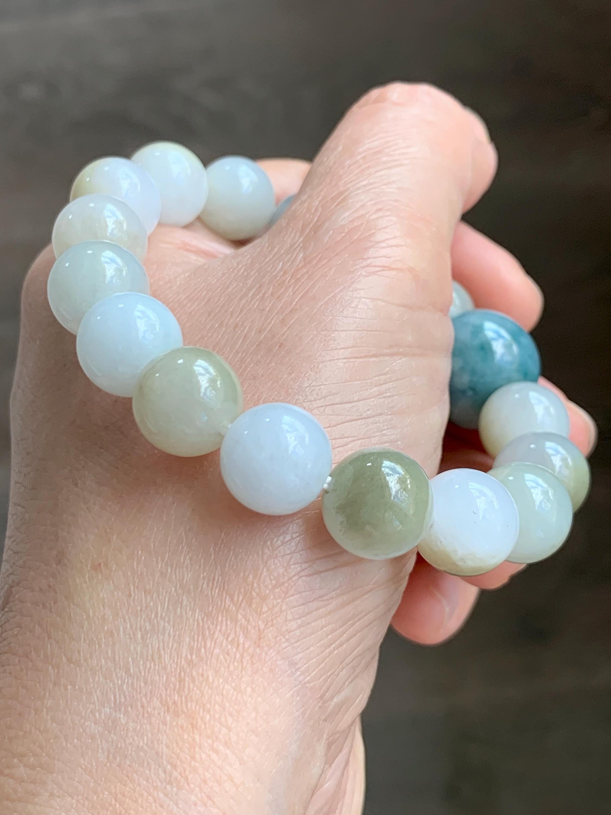 Natural Grade A Icy Translucent Multicolored Jade Jadeite Beads Dark Blue Marbled Drum Bead Beaded Bracelet 7” 49g 天然冰胶多宝翡翠缅蓝鼓珠手串 MDB168