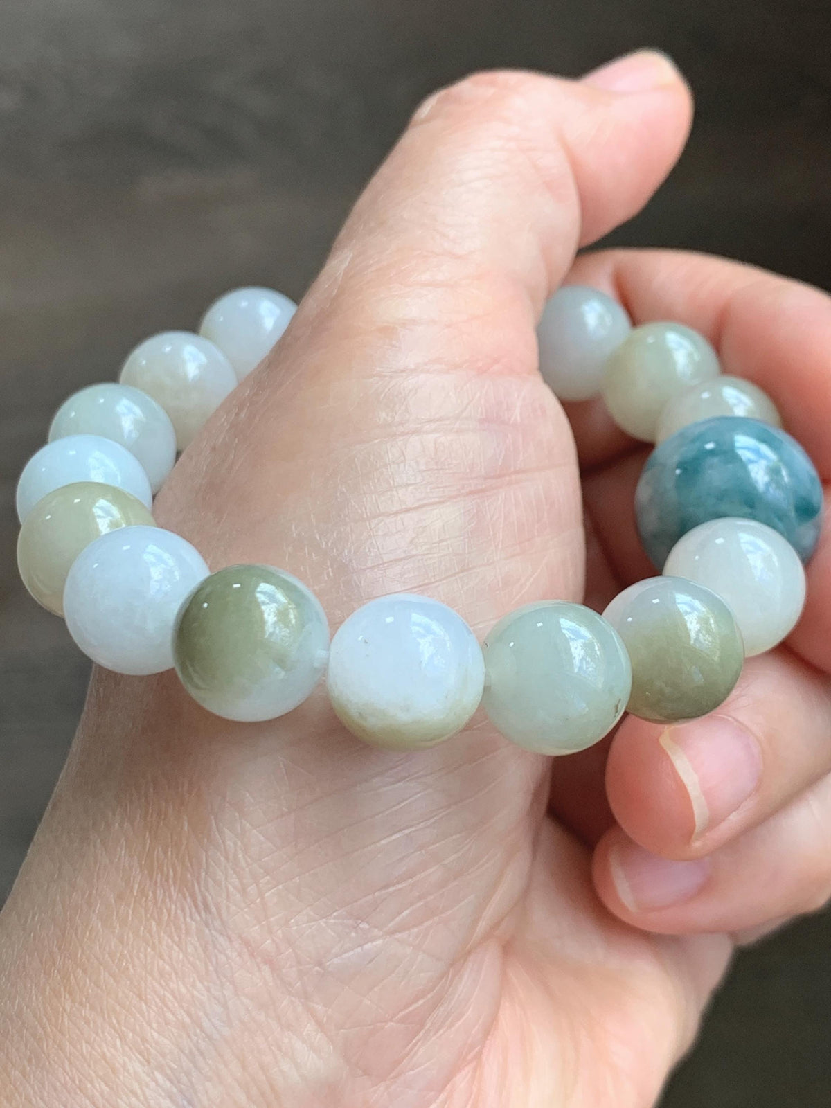 Natural Grade A Icy Translucent Multicolored Jade Jadeite Beads Dark Blue Marbled Drum Bead Beaded Bracelet 7” 49g 天然冰胶多宝翡翠缅蓝鼓珠手串 MDB168