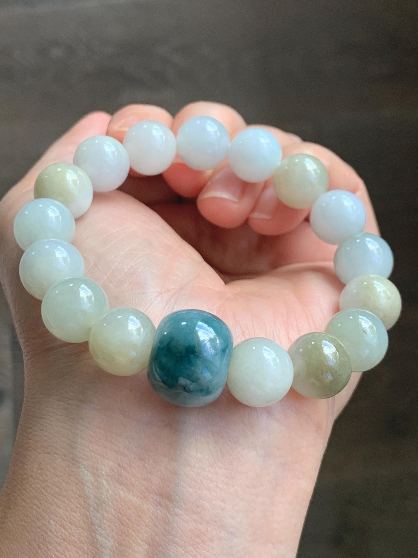 Natural Grade A Icy Translucent Multicolored Jade Jadeite Beads Dark Blue Marbled Drum Bead Beaded Bracelet 7” 49g 天然冰胶多宝翡翠缅蓝鼓珠手串 MDB168