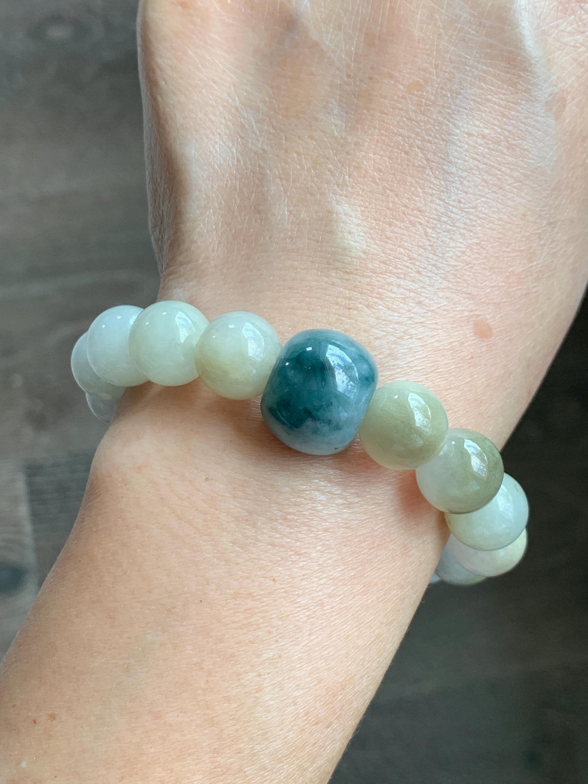 Natural Grade A Icy Translucent Multicolored Jade Jadeite Beads Dark Blue Marbled Drum Bead Beaded Bracelet 7” 49g 天然冰胶多宝翡翠缅蓝鼓珠手串 MDB168