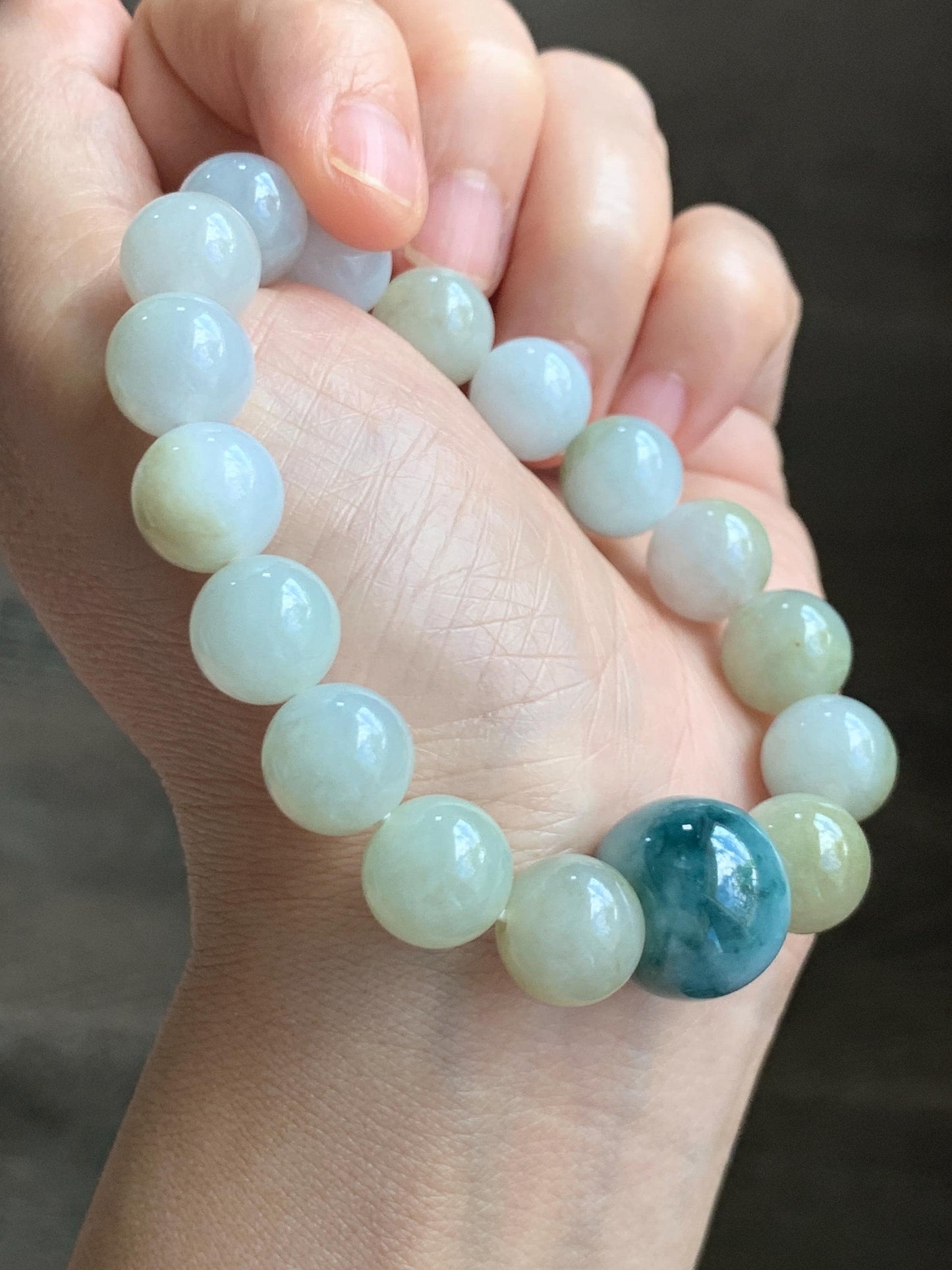 Natural Grade A Icy Translucent Multicolored Jade Jadeite Beads Dark Blue Marbled Drum Bead Beaded Bracelet 7” 49g 天然冰胶多宝翡翠缅蓝鼓珠手串 MDB168