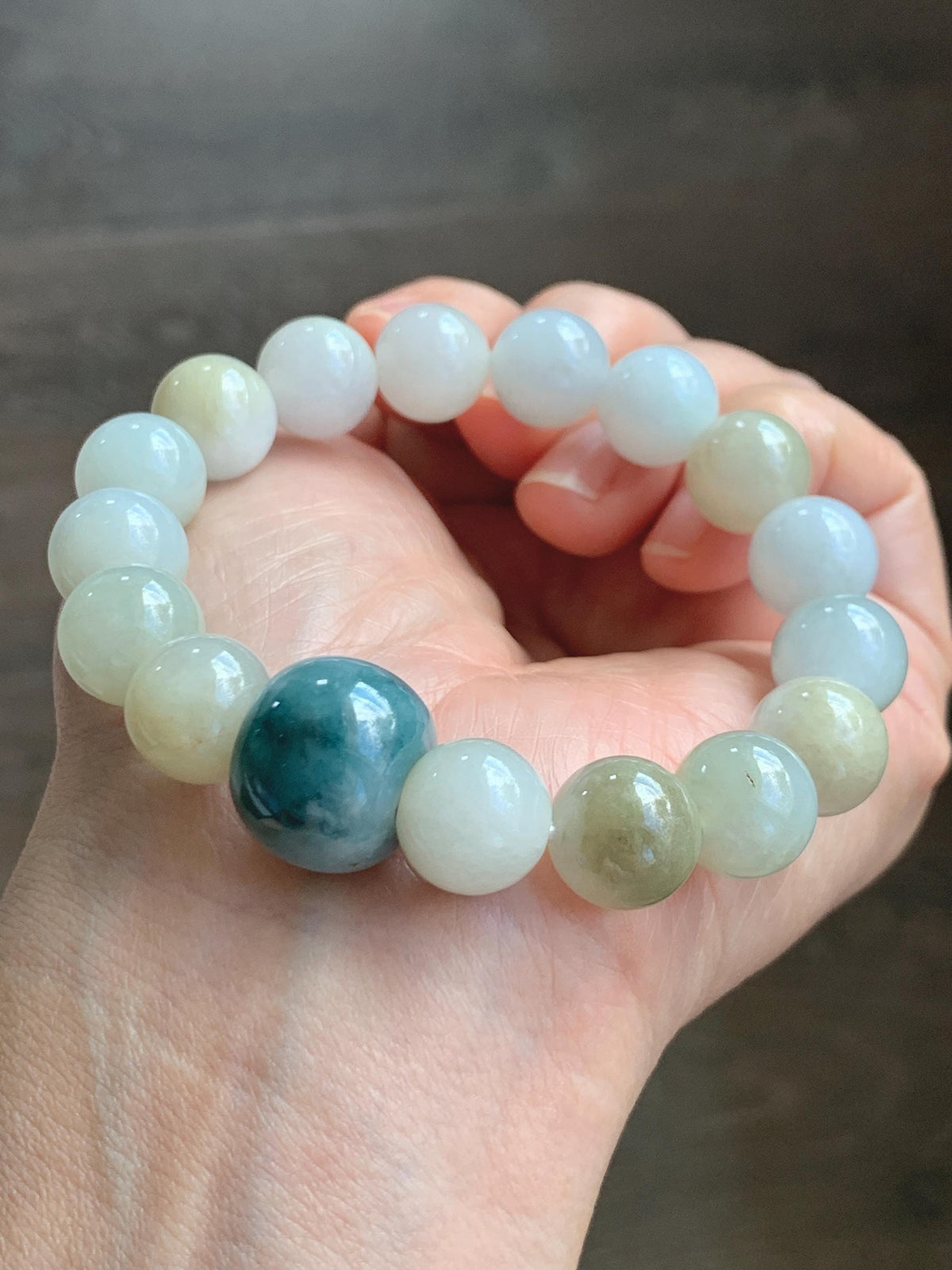 Natural Grade A Icy Translucent Multicolored Jade Jadeite Beads Dark Blue Marbled Drum Bead Beaded Bracelet 7” 49g 天然冰胶多宝翡翠缅蓝鼓珠手串 MDB168