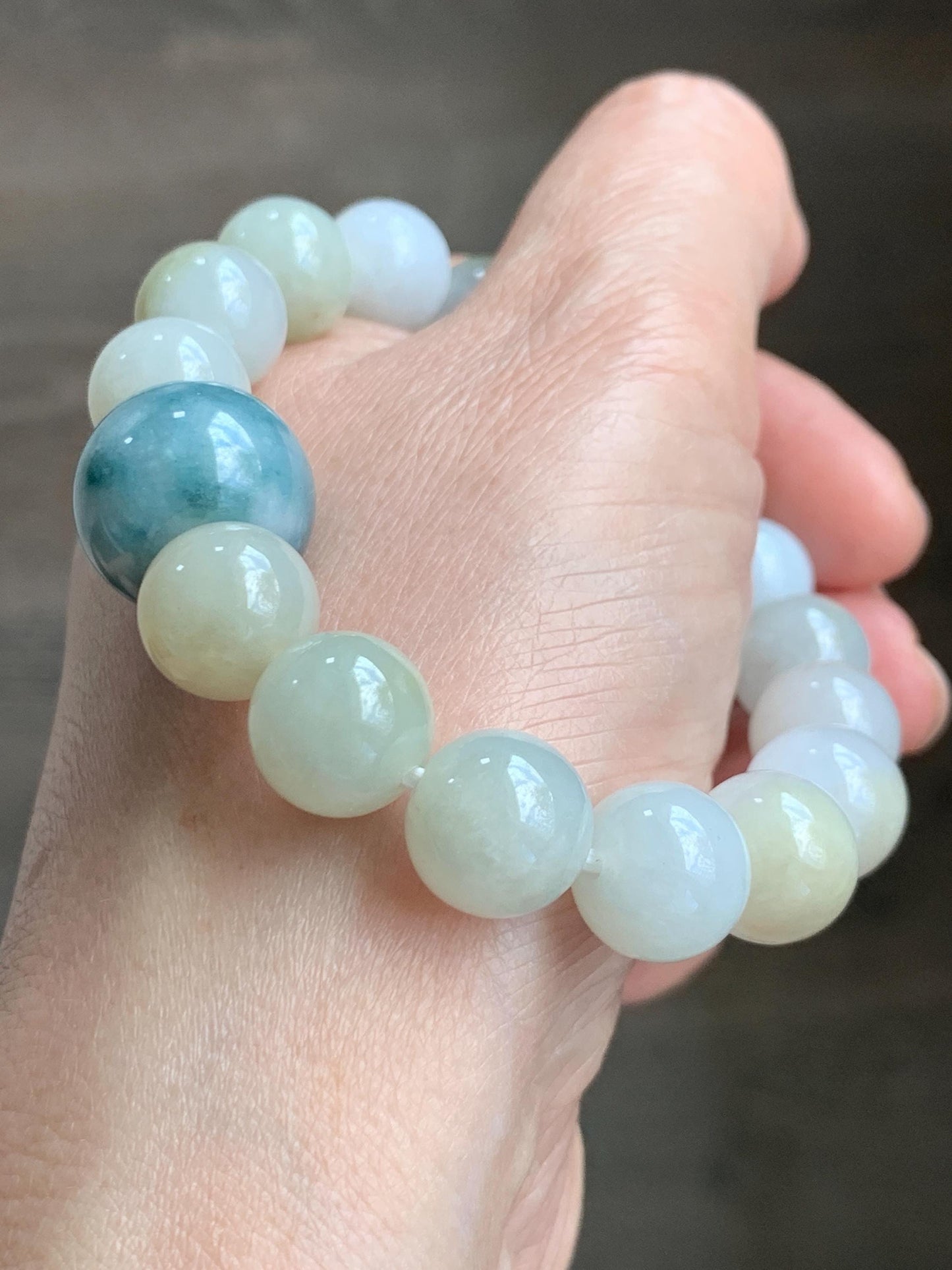 Natural Grade A Icy Translucent Multicolored Jade Jadeite Beads Dark Blue Marbled Drum Bead Beaded Bracelet 7” 49g 天然冰胶多宝翡翠缅蓝鼓珠手串 MDB168