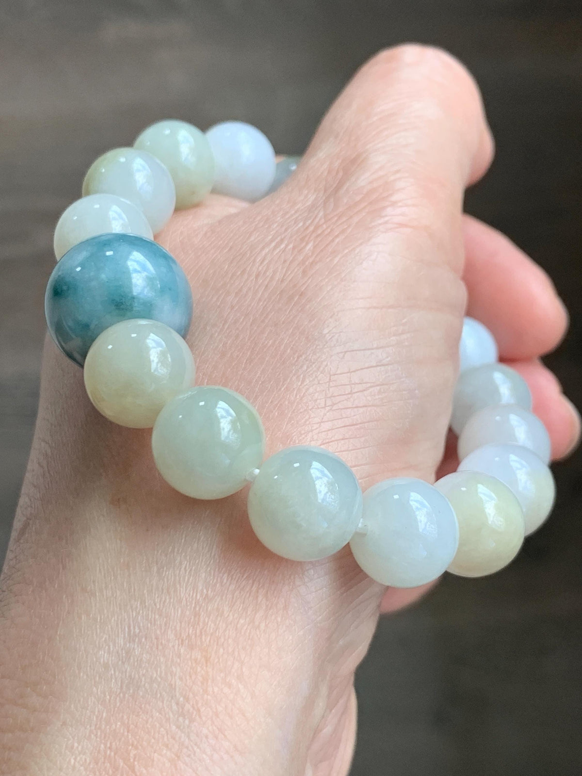 Natural Grade A Icy Translucent Multicolored Jade Jadeite Beads Dark Blue Marbled Drum Bead Beaded Bracelet 7” 49g 天然冰胶多宝翡翠缅蓝鼓珠手串 MDB168
