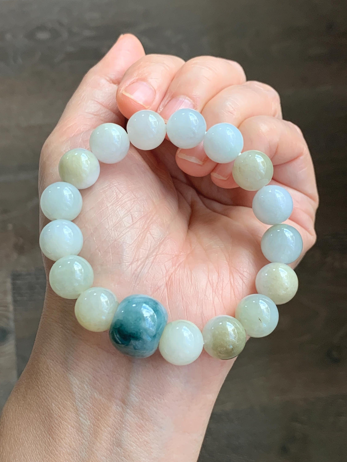 Natural Grade A Icy Translucent Multicolored Jade Jadeite Beads Dark Blue Marbled Drum Bead Beaded Bracelet 7” 49g 天然冰胶多宝翡翠缅蓝鼓珠手串 MDB168