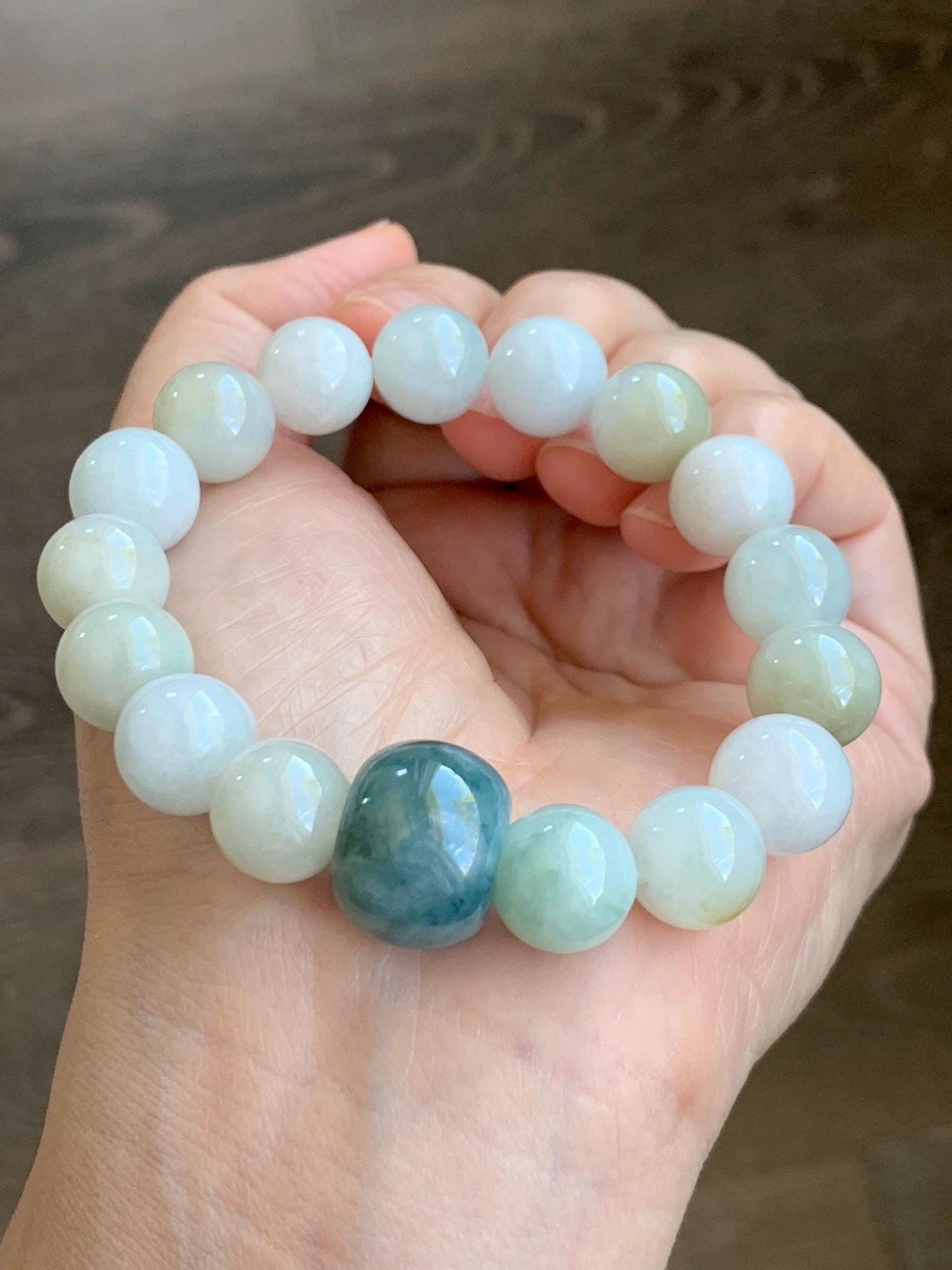 Natural Grade A Icy Translucent Multicolored Jade Jadeite Beads Dark Blue Marbled Drum Bead Beaded Bracelet 7” 49g 天然冰胶多宝翡翠缅蓝鼓珠手串 MDB148