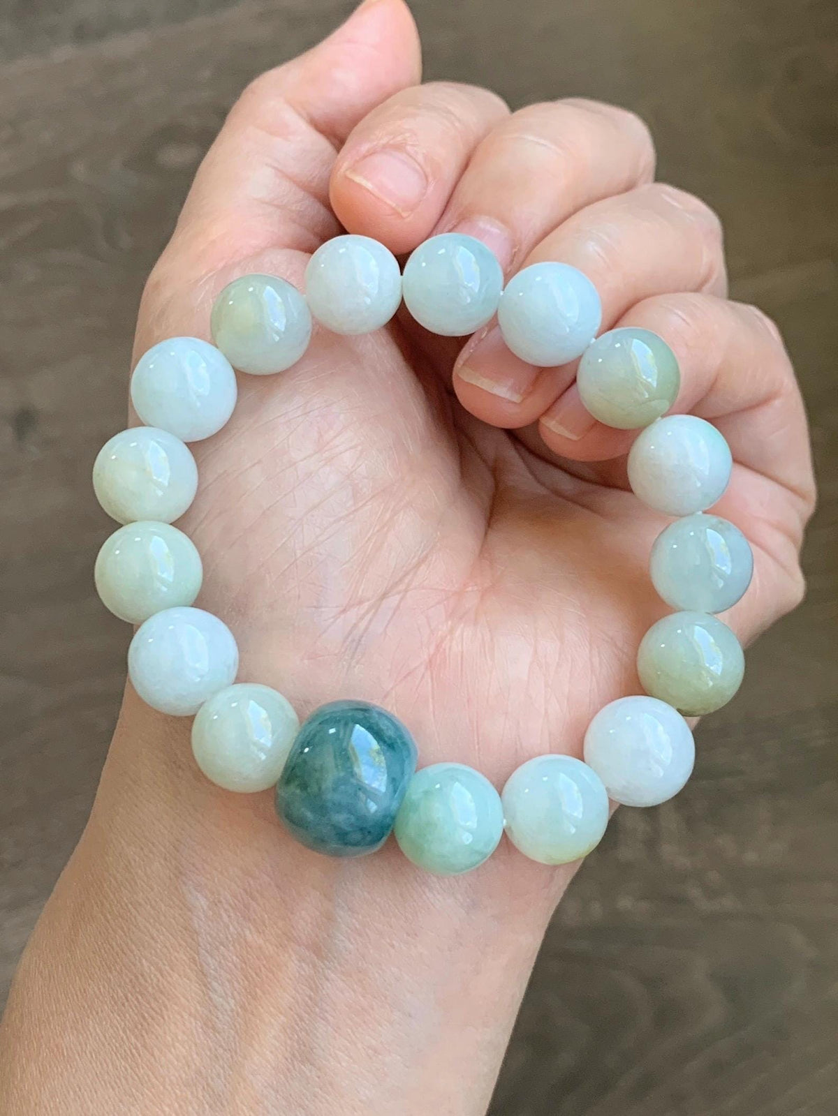 Natural Grade A Icy Translucent Multicolored Jade Jadeite Beads Dark Blue Marbled Drum Bead Beaded Bracelet 7” 49g 天然冰胶多宝翡翠缅蓝鼓珠手串 MDB148