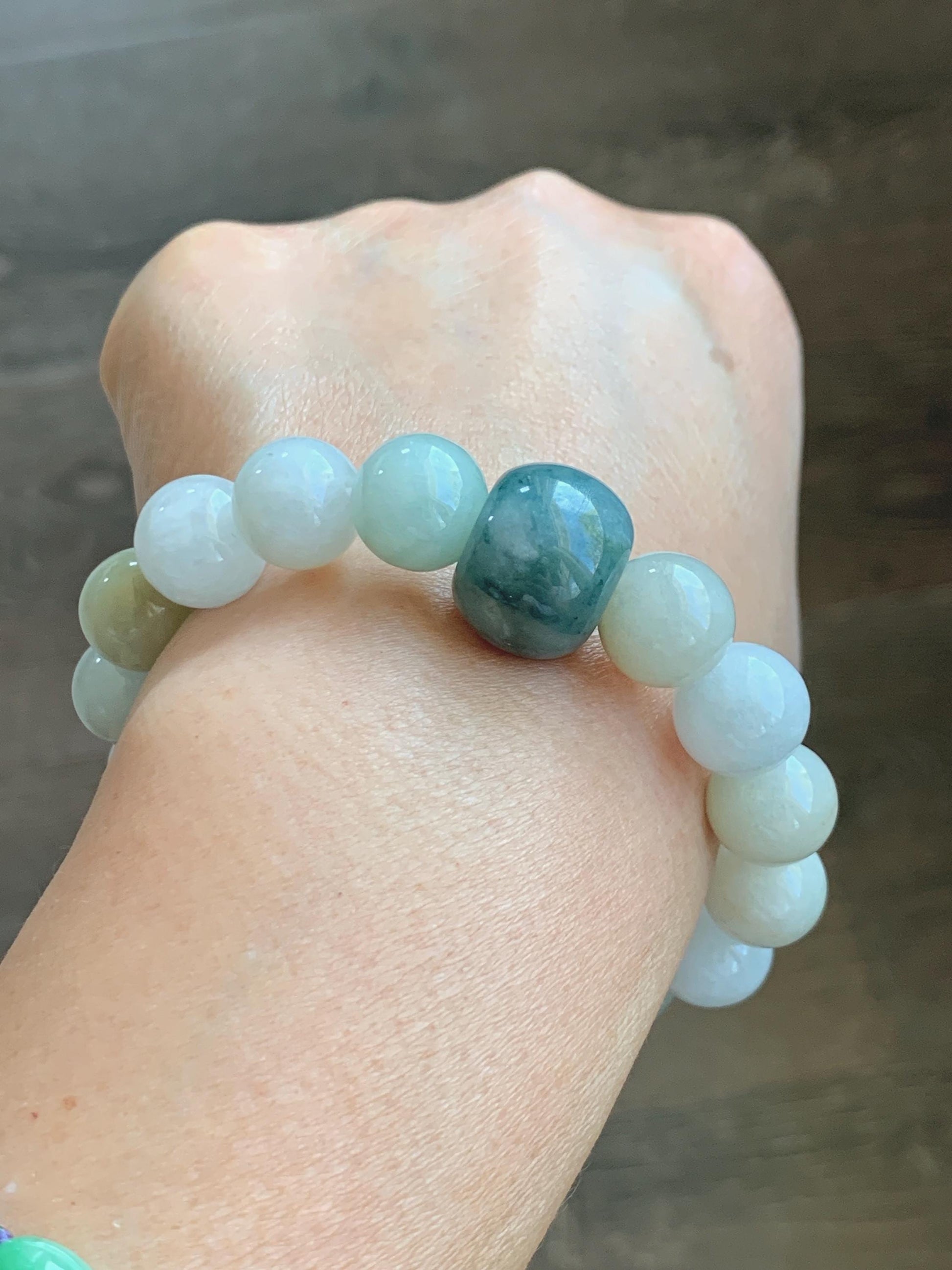 Natural Grade A Icy Translucent Multicolored Jade Jadeite Beads Dark Blue Marbled Drum Bead Beaded Bracelet 7” 49g 天然冰胶多宝翡翠缅蓝鼓珠手串 MDB148