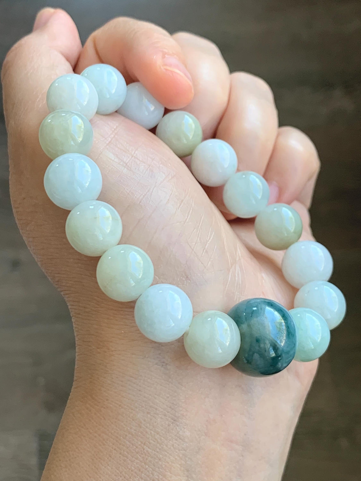 Natural Grade A Icy Translucent Multicolored Jade Jadeite Beads Dark Blue Marbled Drum Bead Beaded Bracelet 7” 49g 天然冰胶多宝翡翠缅蓝鼓珠手串 MDB148
