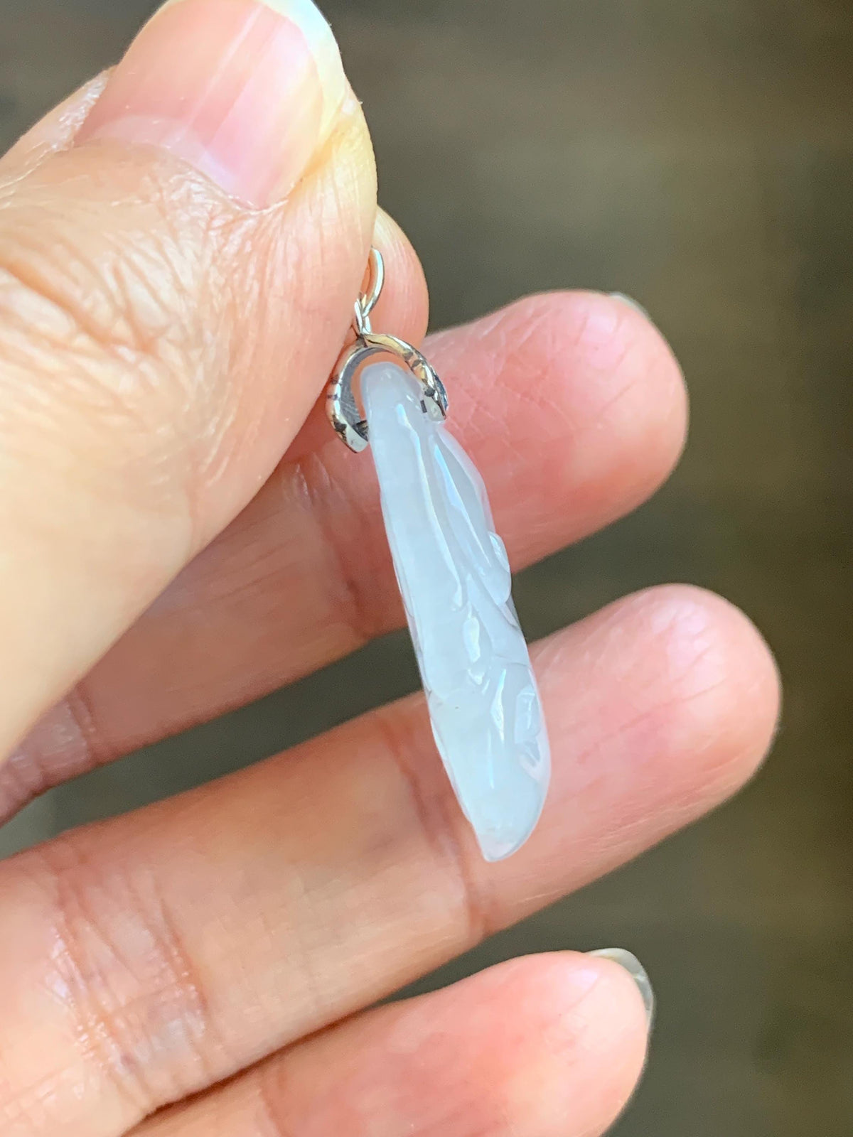Natural Grade A Icy Highly Translucent Icy White Jade Jadeite Carved Ruyi Pendant Sterling Silver 5g 天然白冰胶翡翠如意吊坠 MBR90A