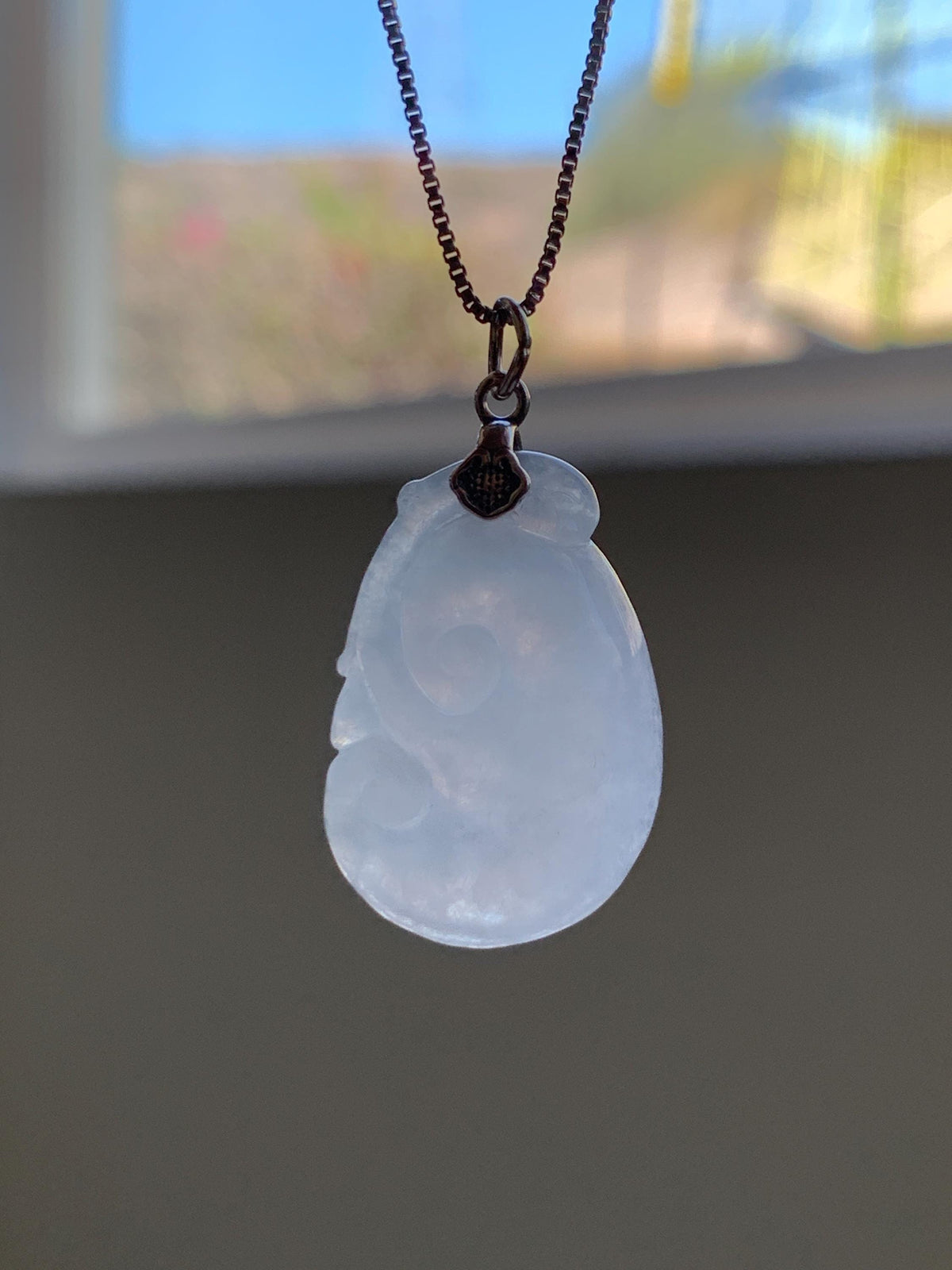 Natural Grade A Icy Highly Translucent Icy White Jade Jadeite Carved Ruyi Pendant Sterling Silver 5g 天然白冰胶翡翠如意吊坠 MBR90A