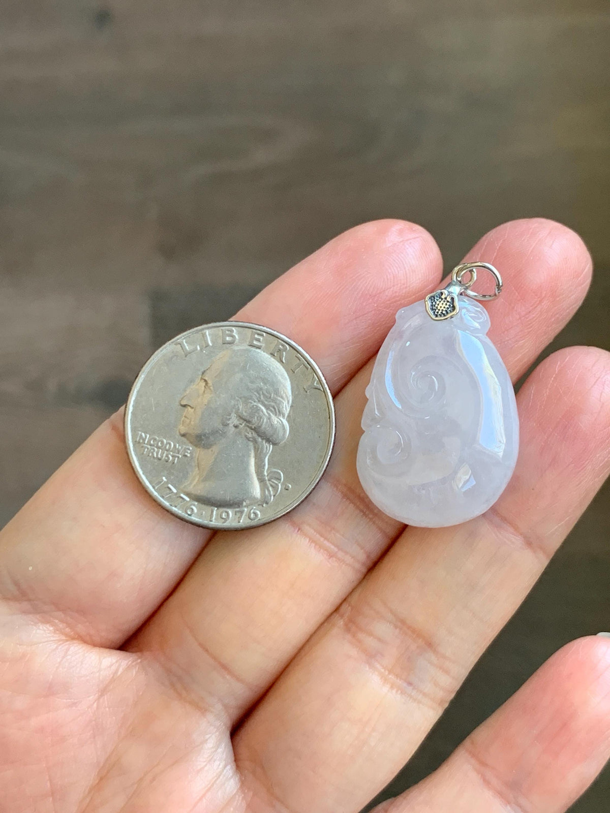 Natural Grade A Icy Highly Translucent Icy White Jade Jadeite Carved Ruyi Pendant Sterling Silver 5g 天然白冰胶翡翠如意吊坠 MBR90A