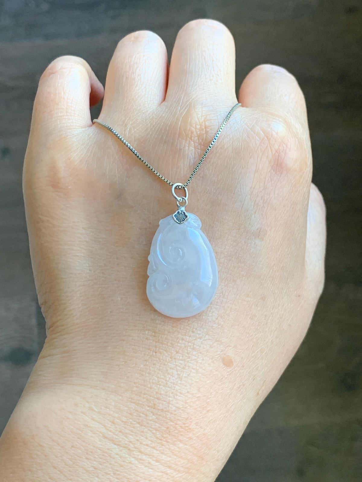 Natural Grade A Icy Highly Translucent Icy White Jade Jadeite Carved Ruyi Pendant Sterling Silver 5g 天然白冰胶翡翠如意吊坠 MBR90A
