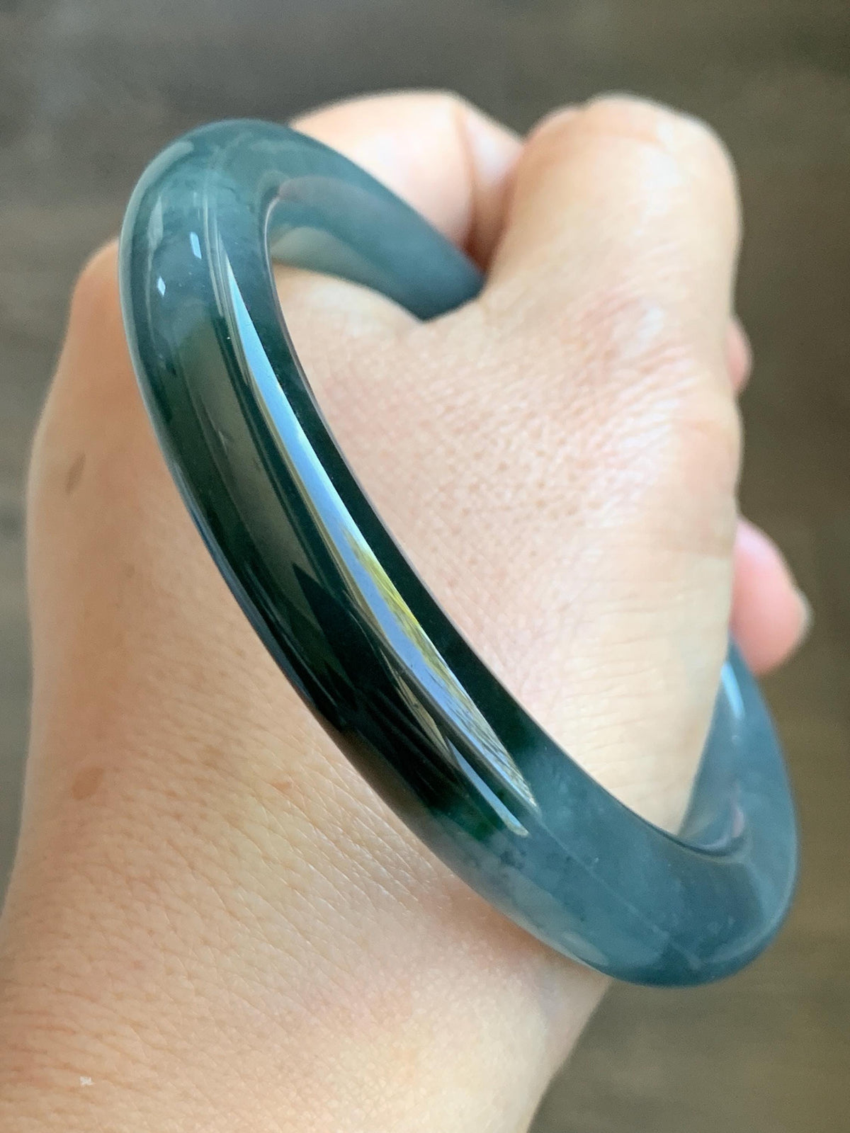 Certified Natural Grade A Guatemalan Icy Translucent Dark Dusty Blue Jade Jadeite Wide Bangle Bracelet 57.06mm 7” 60g 天然冰危暗蓝翡翠粗圆条手镯 947