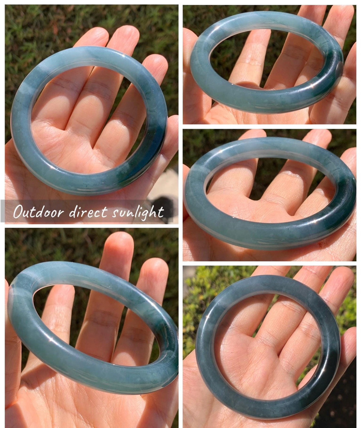 Certified Natural Grade A Guatemalan Icy Translucent Dark Dusty Blue Jade Jadeite Wide Bangle Bracelet 57.06mm 7” 60g 天然冰危暗蓝翡翠粗圆条手镯 947