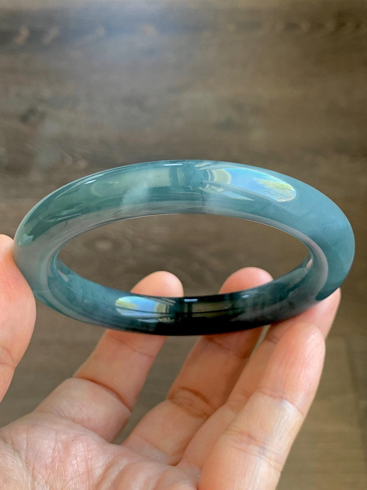 Certified Natural Grade A Guatemalan Icy Translucent Dark Dusty Blue Jade Jadeite Wide Bangle Bracelet 57.06mm 7” 60g 天然冰危暗蓝翡翠粗圆条手镯 947