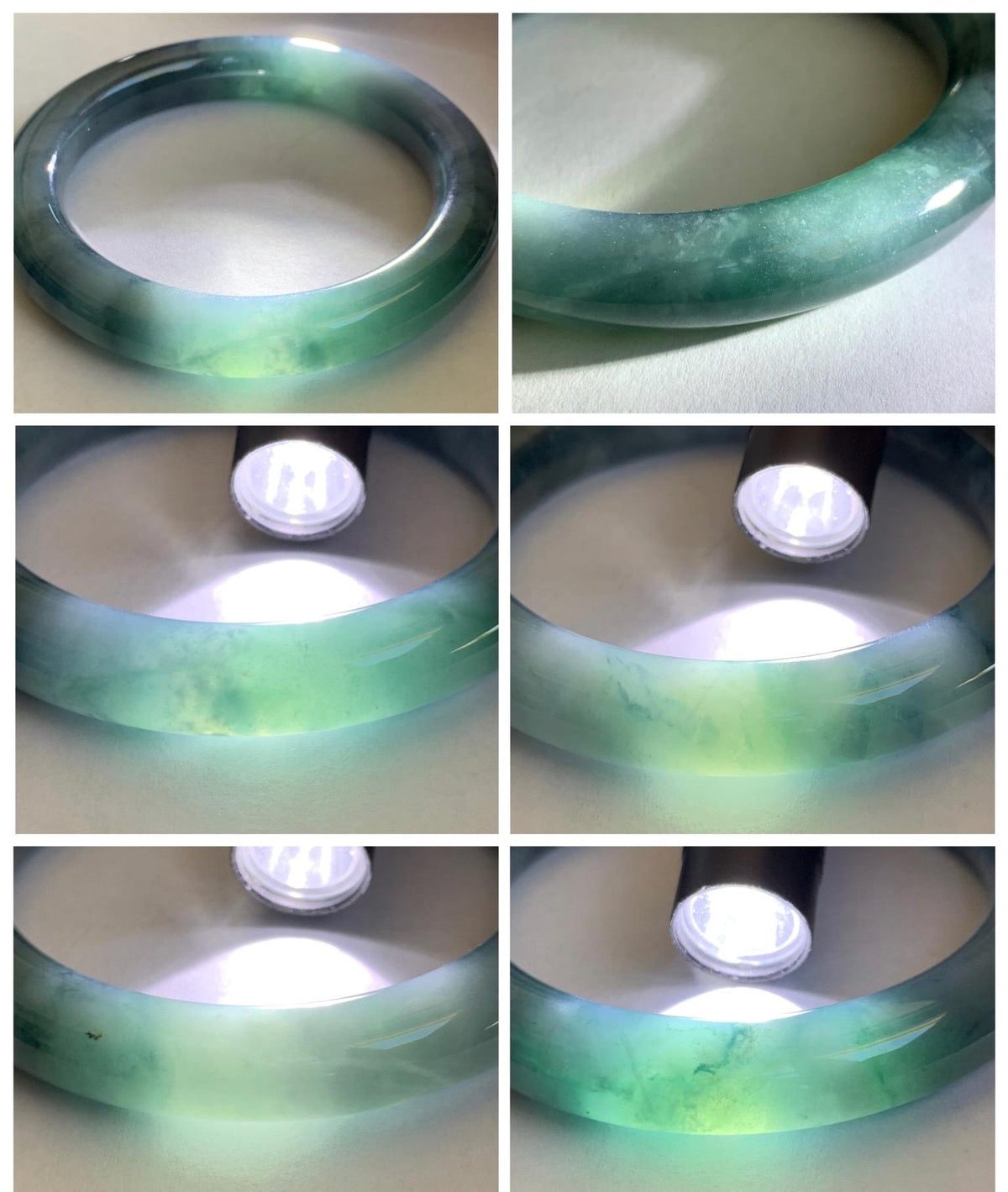 Certified Natural Grade A Guatemalan Icy Translucent Dark Dusty Blue Jade Jadeite Wide Bangle Bracelet 56mm 6.93” 59g 天然冰危暗蓝翡翠粗圆条手镯 948