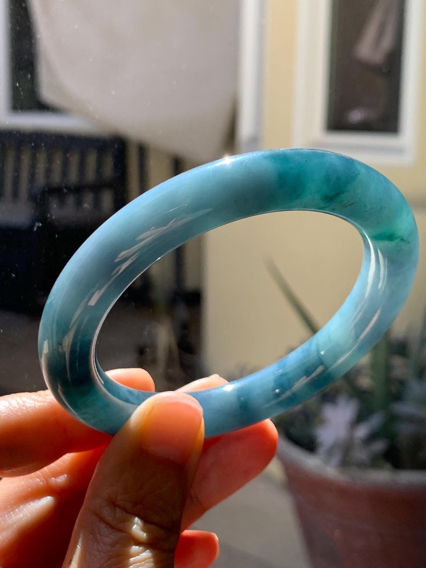 Certified Natural Grade A Guatemalan Icy Translucent Dark Dusty Blue Jade Jadeite Wide Bangle Bracelet 56mm 6.93” 59g 天然冰危暗蓝翡翠粗圆条手镯 948