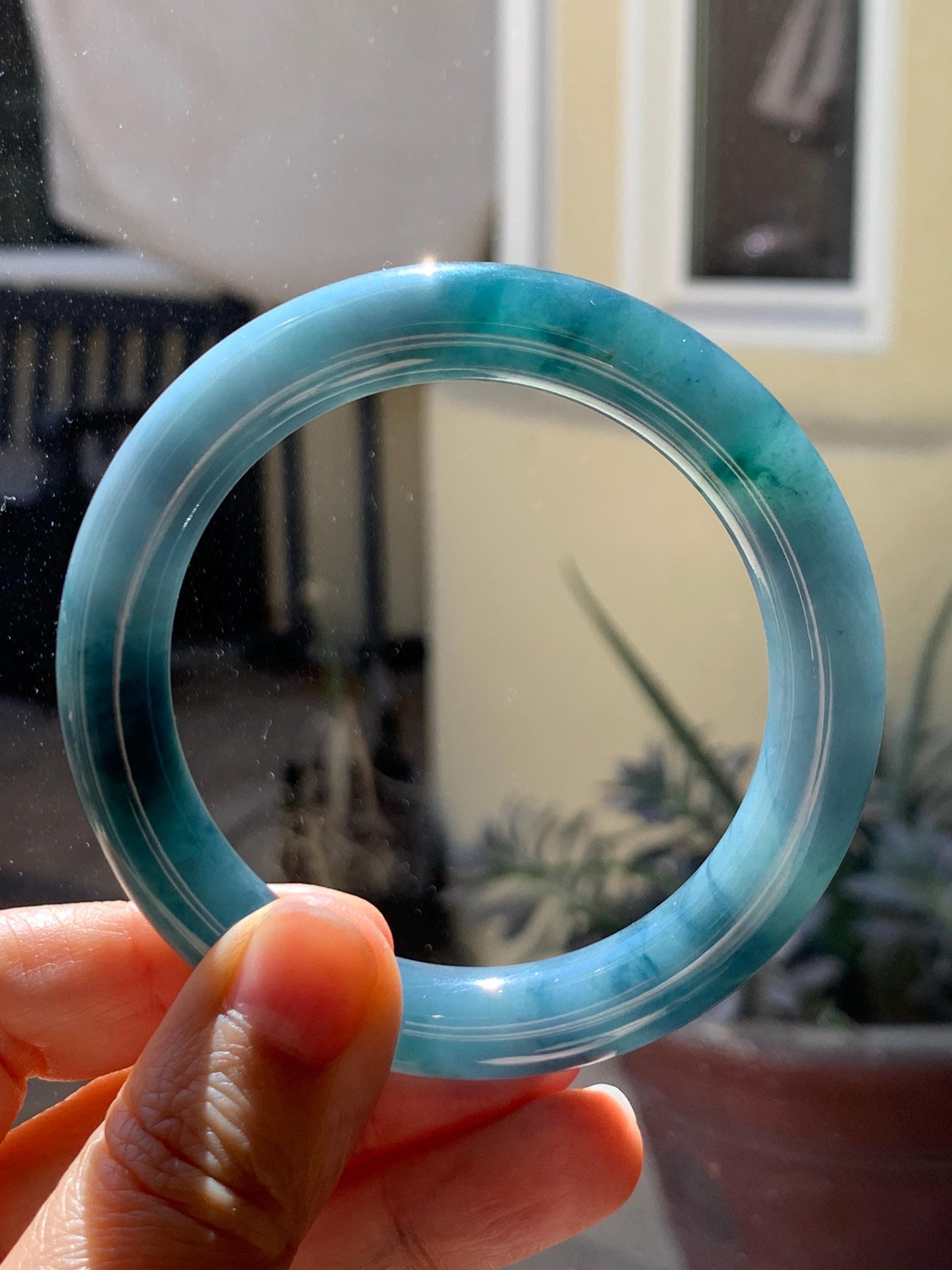 Certified Natural Grade A Guatemalan Icy Translucent Dark Dusty Blue Jade Jadeite Wide Bangle Bracelet 56mm 6.93” 59g 天然冰危暗蓝翡翠粗圆条手镯 948