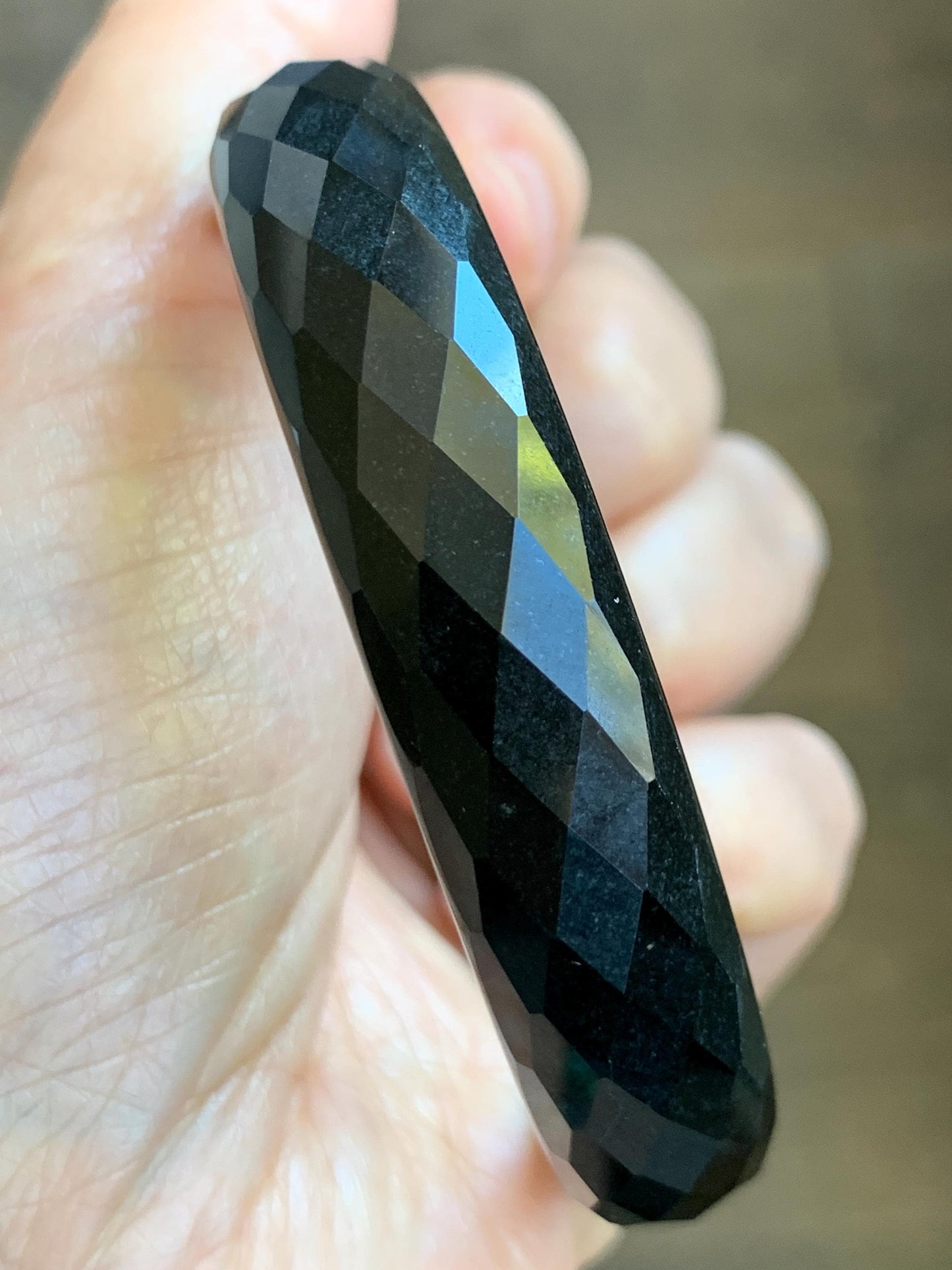Certified Natural Grade A Opaque Black Jade Jadeite Diamond Faceted Wide Bangle 59.26mm 7.33” 61g 天然墨翠宽版切割面手镯 943