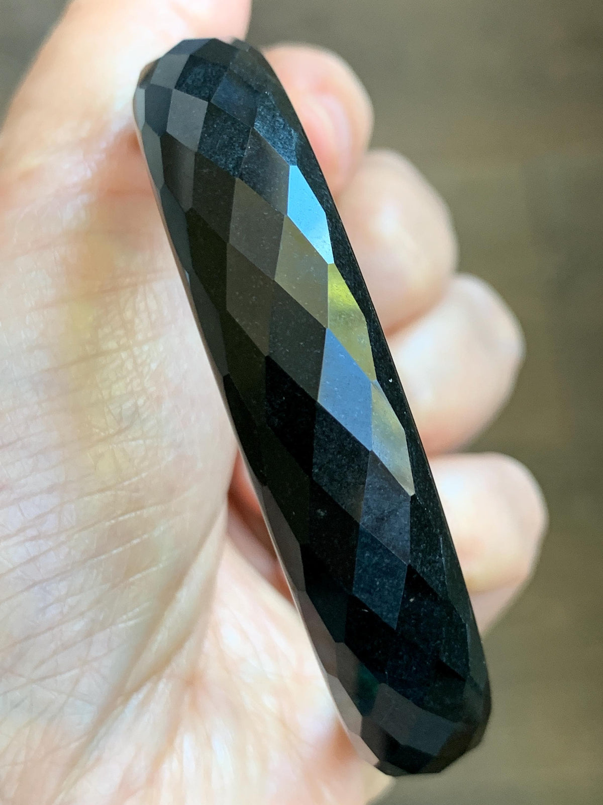 Certified Natural Grade A Opaque Black Jade Jadeite Diamond Faceted Wide Bangle 59.26mm 7.33” 61g 天然墨翠宽版切割面手镯 943
