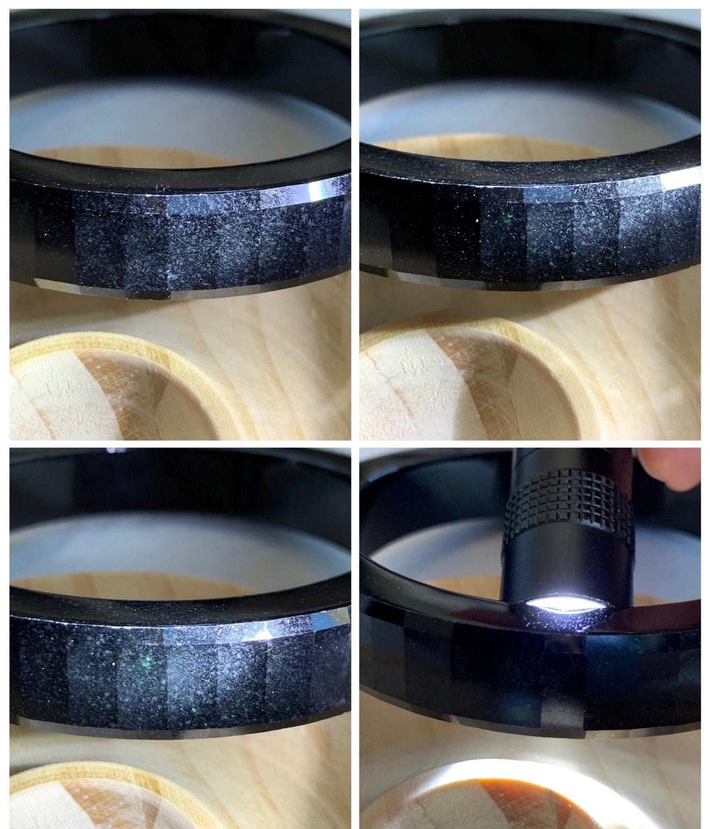 Certified Natural Grade A Opaque Black Jade Jadeite Faceted Wide Square-edged Bangle 58.73mm 7.26” 61.27g 天然墨翠宽版切割面手镯 945