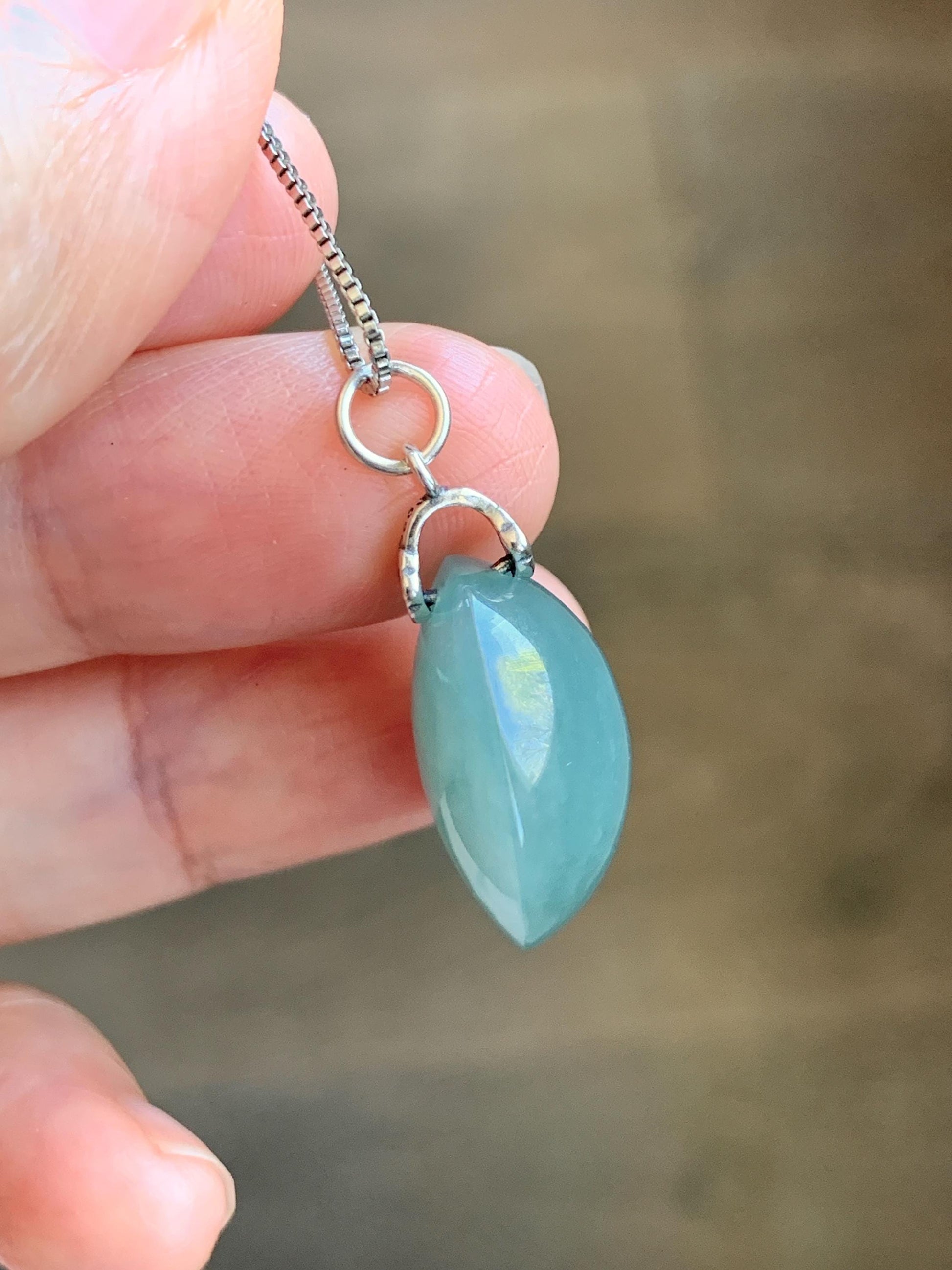 Natural Grade A Guatemalan Icy Translucent Dark Teal Blue Jade Jadeite Large Oval Pendant Sterling Silver 5g 天然冰危蓝翡翠椭圆蛋面吊坠 WLO60