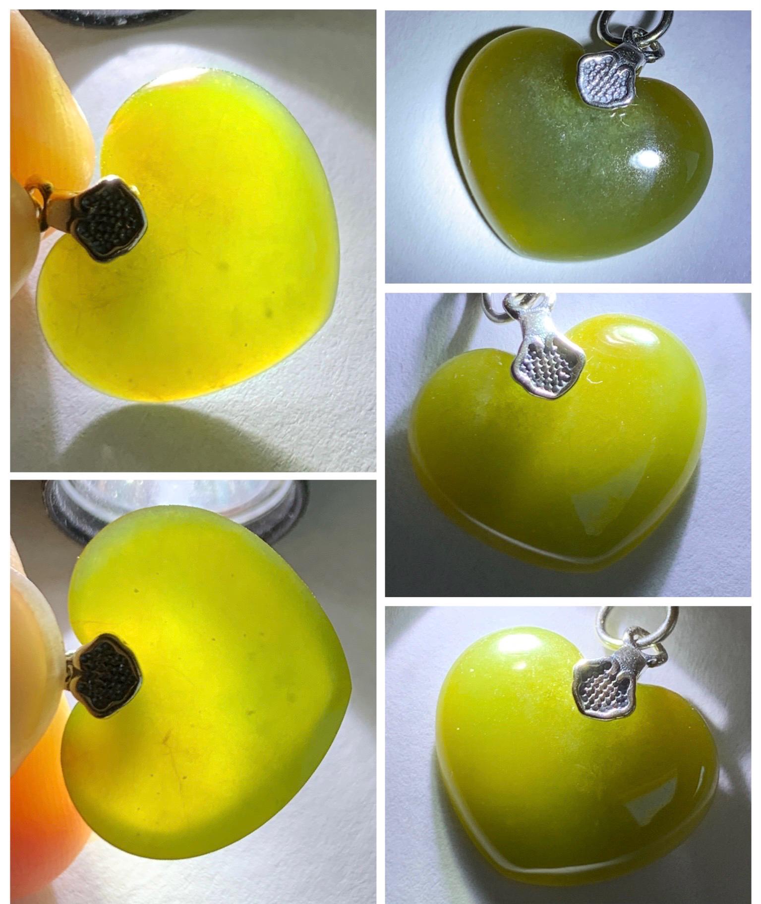 Natural Grade A Guatemalan Icy Translucent Deep Greenish Brown Jade Jadeite Heart Pendant Sterling Silver 2g 天然冰危深茶黄翡翠爱心吊坠 WCH70