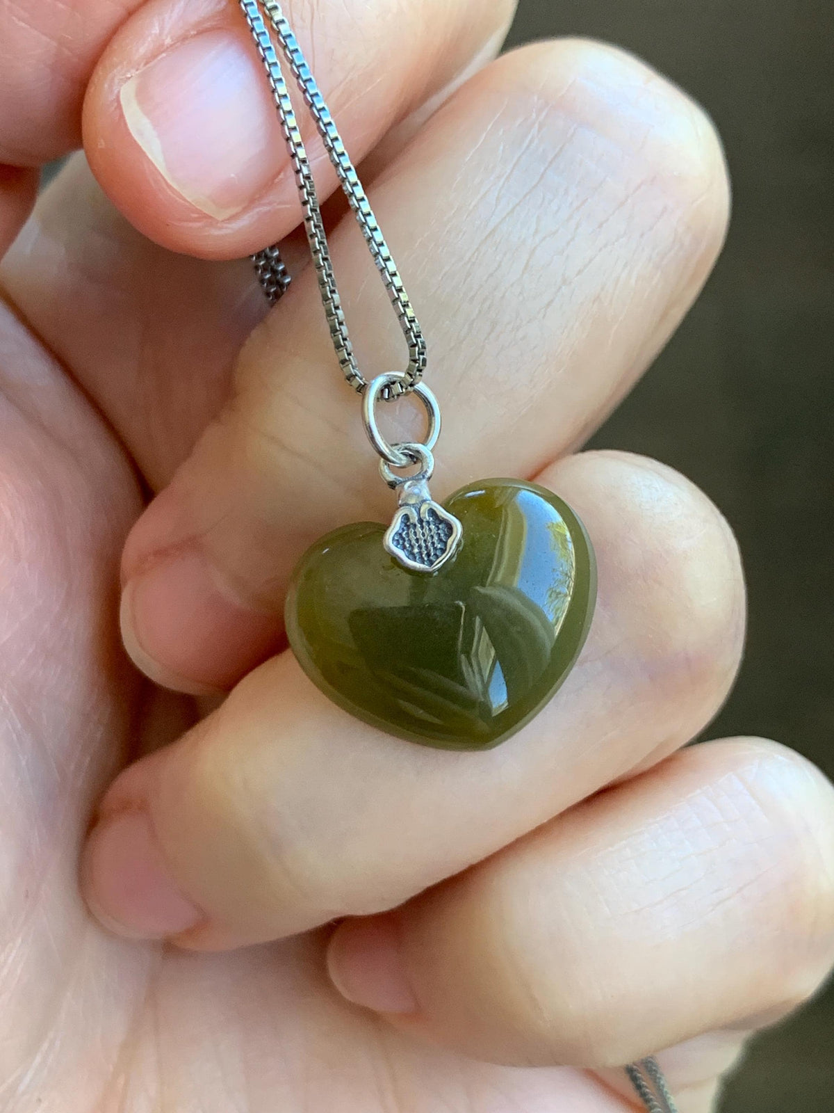 Natural Grade A Guatemalan Icy Translucent Deep Greenish Brown Jade Jadeite Heart Pendant Sterling Silver 2g 天然冰危深茶黄翡翠爱心吊坠 WCH70