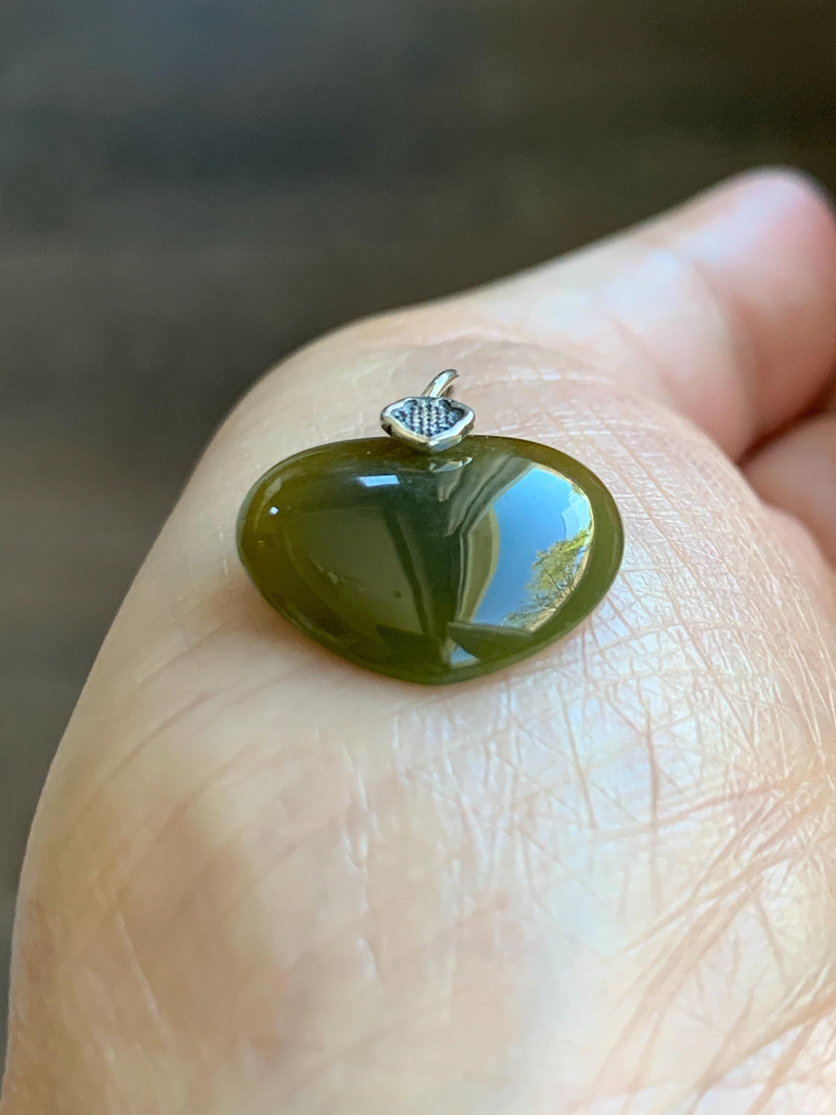 Natural Grade A Guatemalan Icy Translucent Deep Greenish Brown Jade Jadeite Heart Pendant Sterling Silver 2g 天然冰危深茶黄翡翠爱心吊坠 WCH70