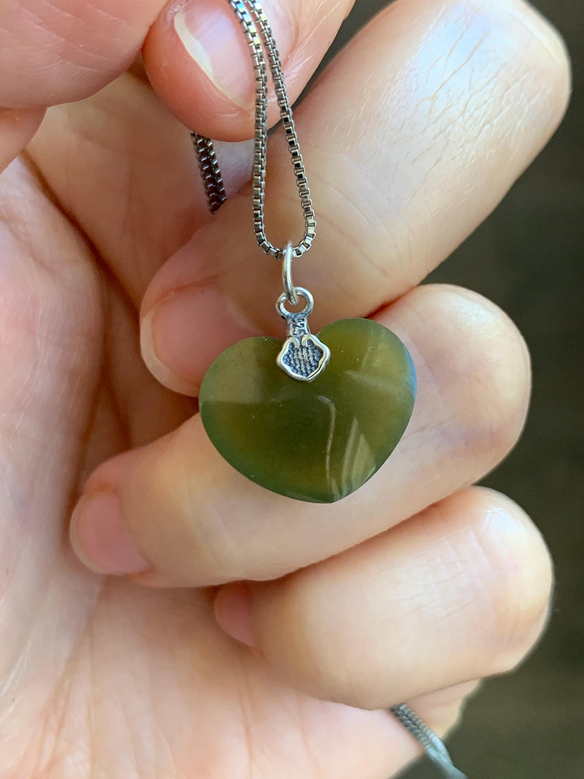 Natural Grade A Guatemalan Icy Translucent Deep Greenish Brown Jade Jadeite Heart Pendant Sterling Silver 2g 天然冰危深茶黄翡翠爱心吊坠 WCH70