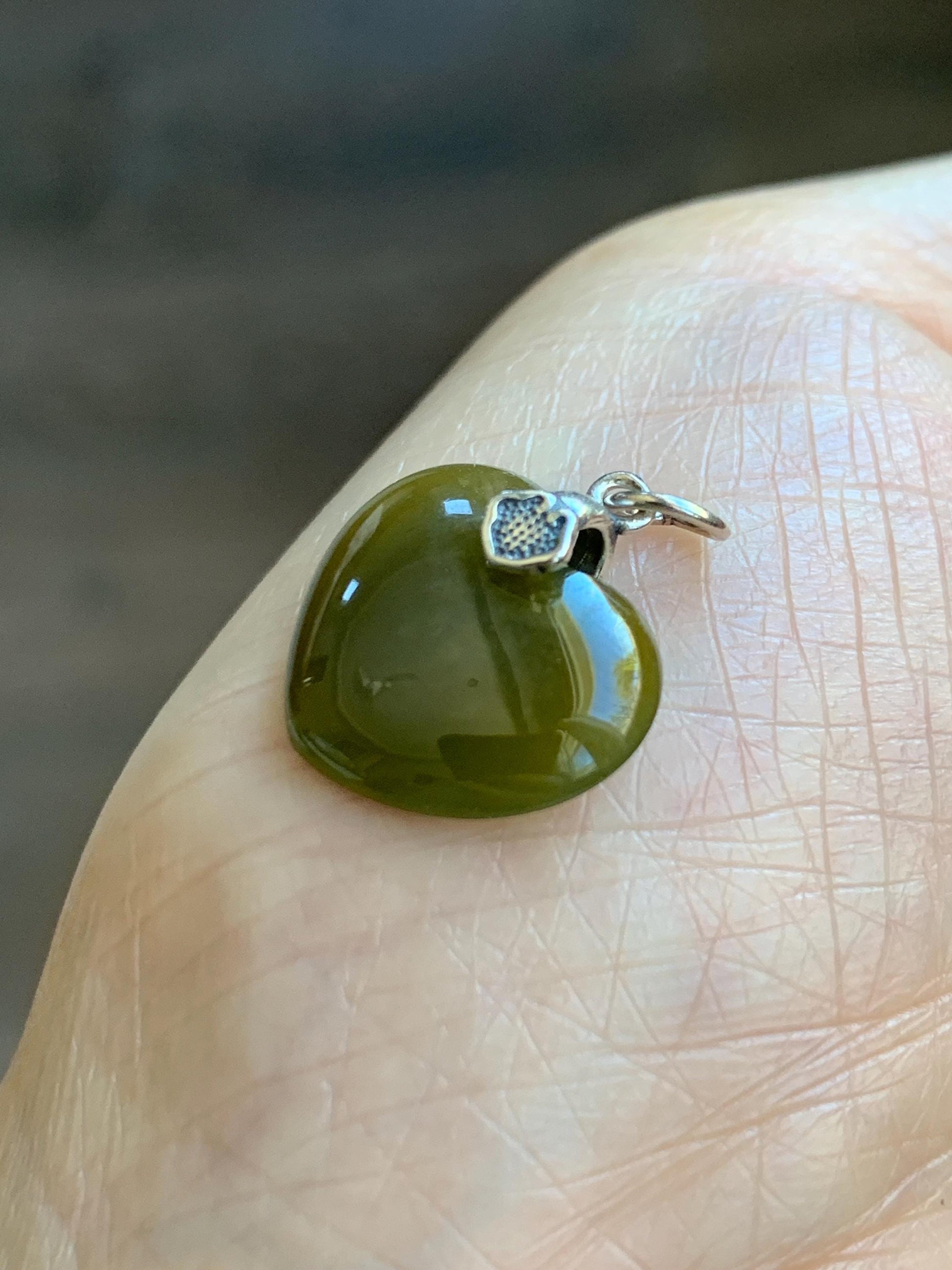 Natural Grade A Guatemalan Icy Translucent Deep Greenish Brown Jade Jadeite Heart Pendant Sterling Silver 2g 天然冰危深茶黄翡翠爱心吊坠 WCH70