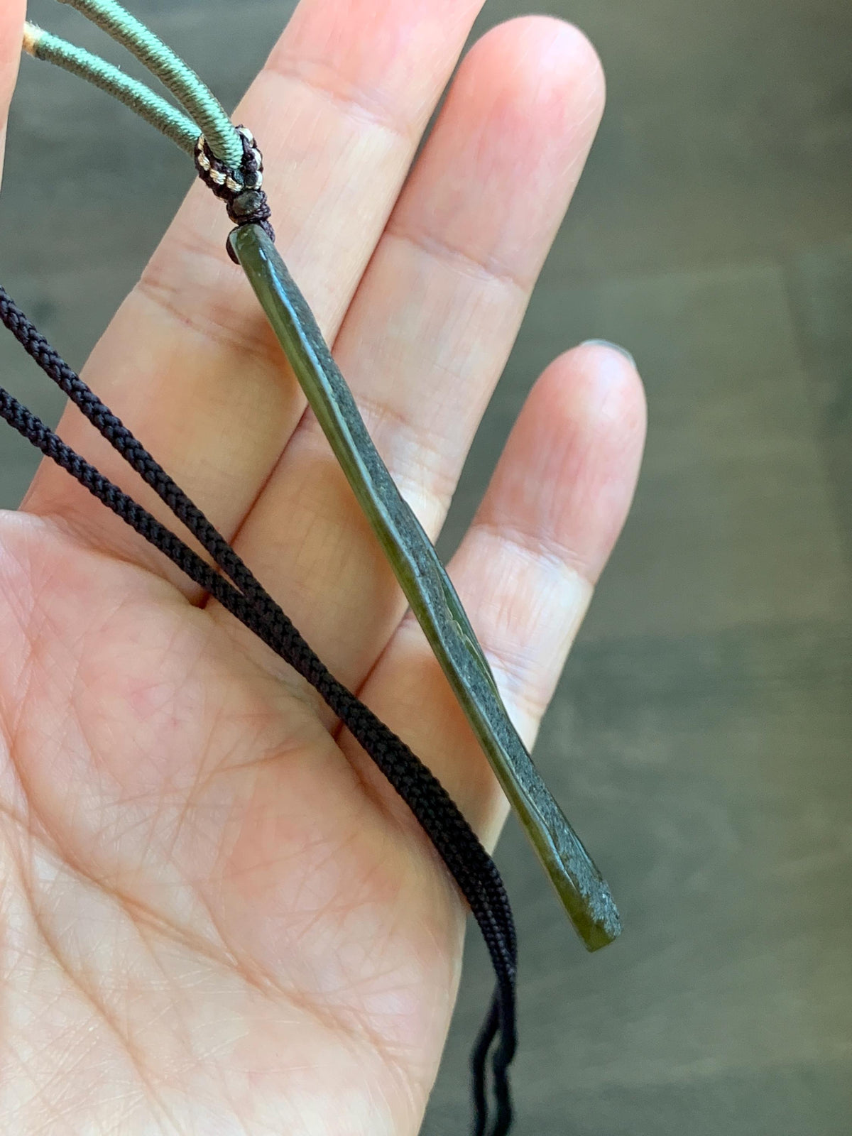 Natural Grade A Icy Translucent Dusty Olive Green Jade Jadeite Deer Cherry Blossom Pendant Rope Necklace 24.5” 14g 天然冰茶黄翡翠梅花鹿吊坠 MPL100